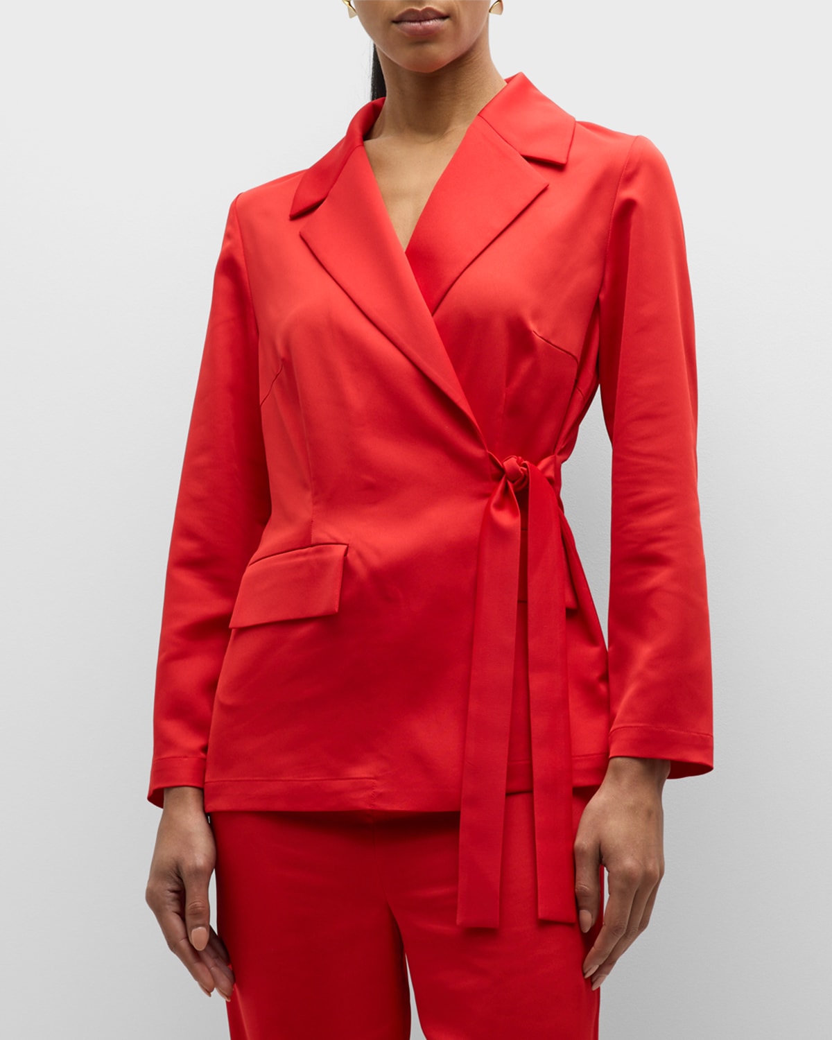 Misook Side Tie Notched Collar Blazer In Sunset Red