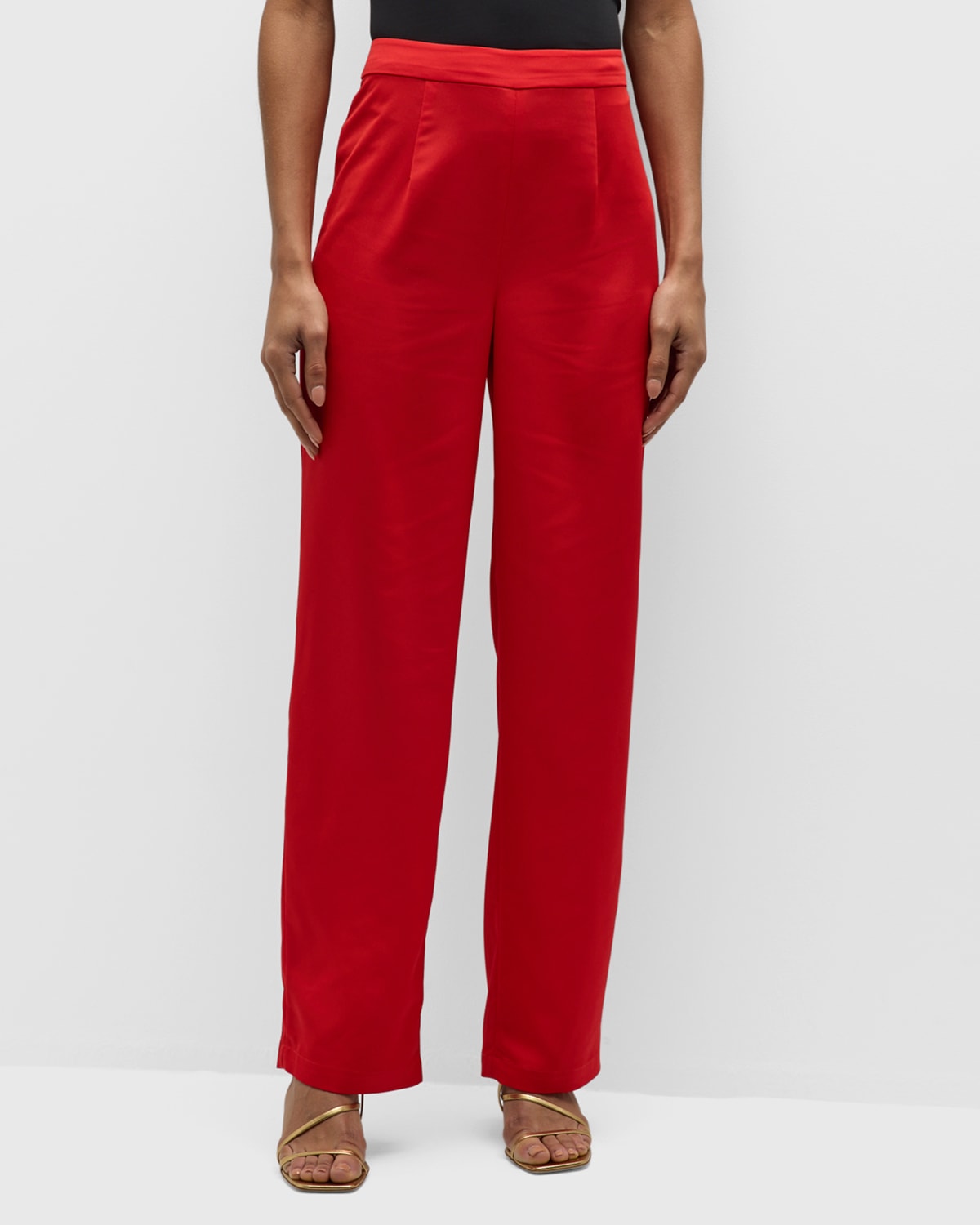 Misook Mid-rise Straight-leg Crepe De Chine Pants In Sunset Red