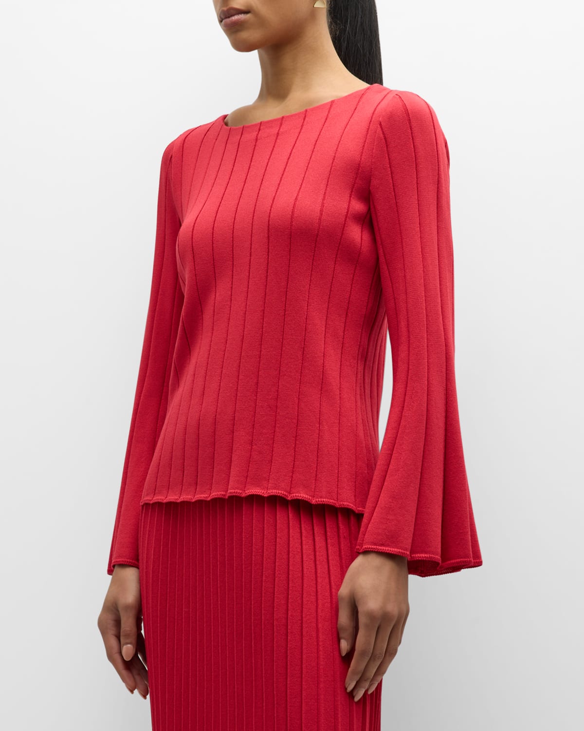 MISOOK RIBBED BELL-SLEEVE SCOOP-NECK TUNIC