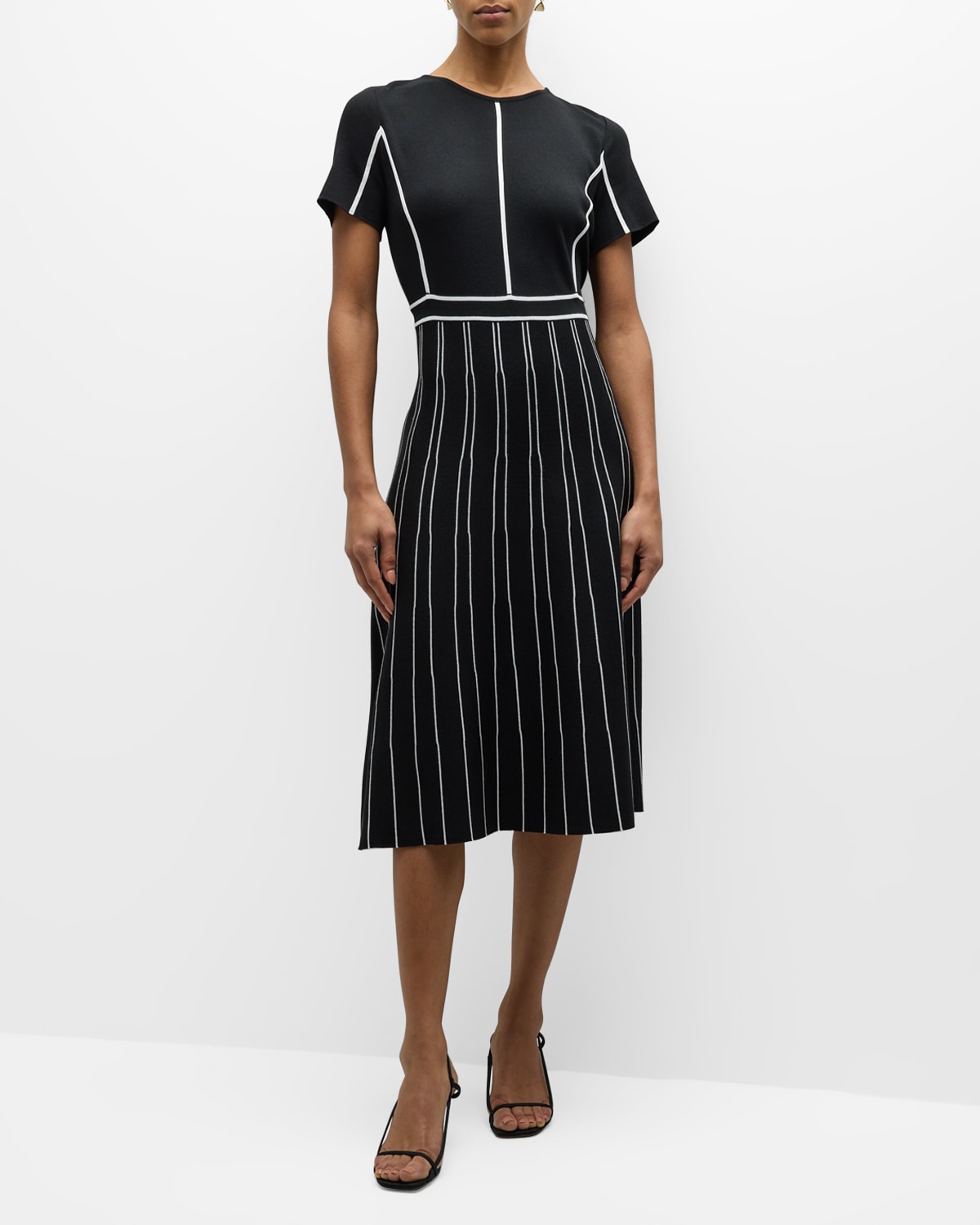 MISOOK CONTRAST STRIPED A-LINE SOFT KNIT MIDI DRESS