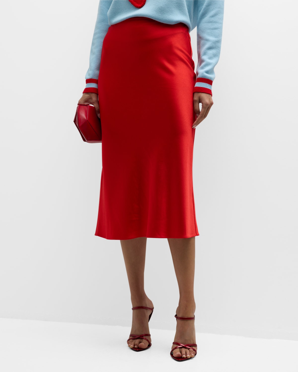 Shop Alice And Olivia Maeve Satin Slip Skirt In Bright Ruby