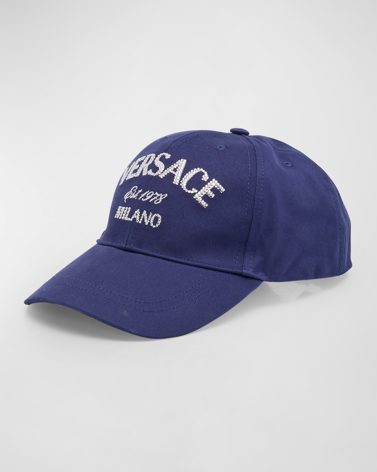 Versace Embroidered Milano Logo Baseball Hat In Drill Cotton