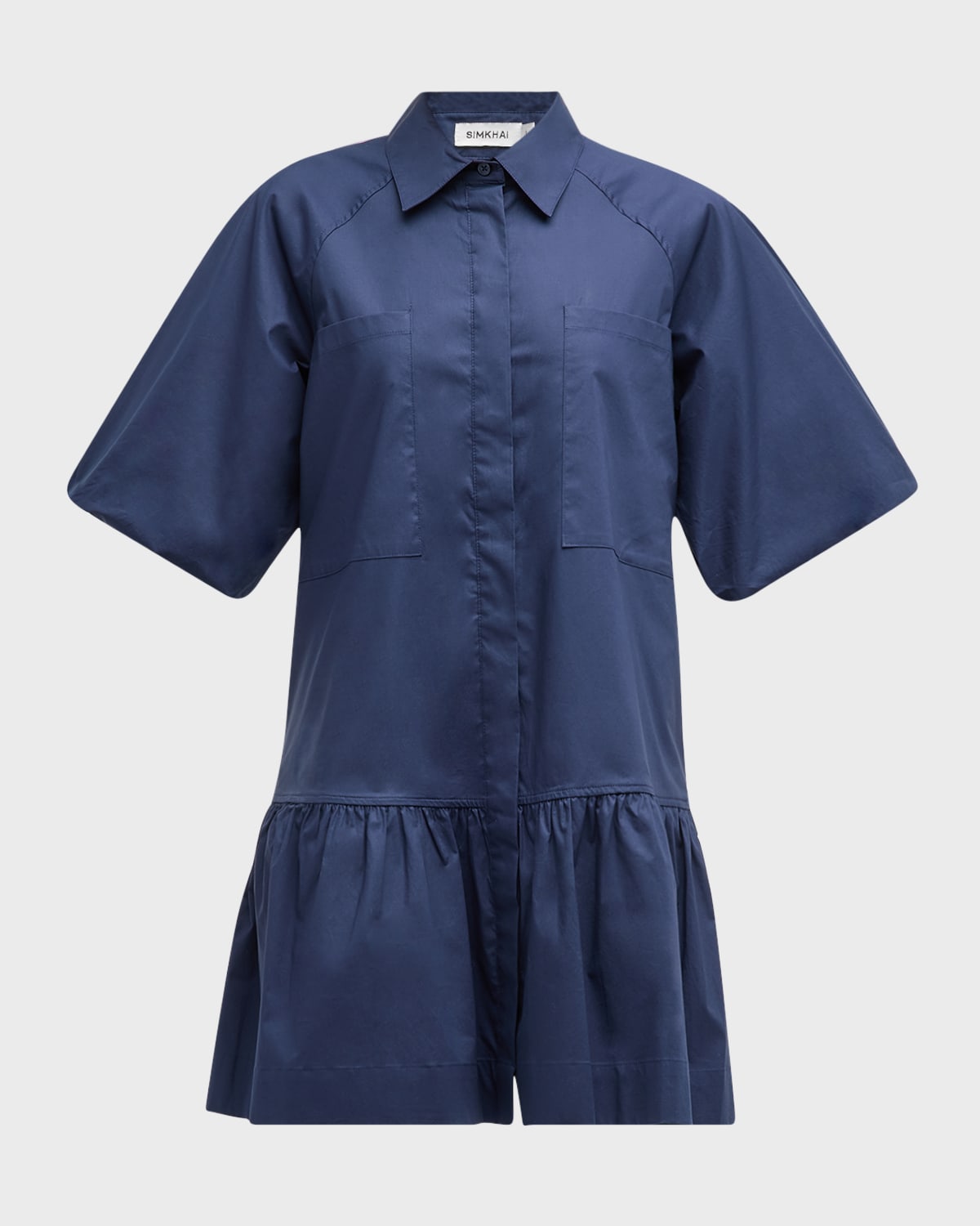 Simkhai Crissy Puff-sleeve Cotton Poplin Mini Shirtdress In Midnight