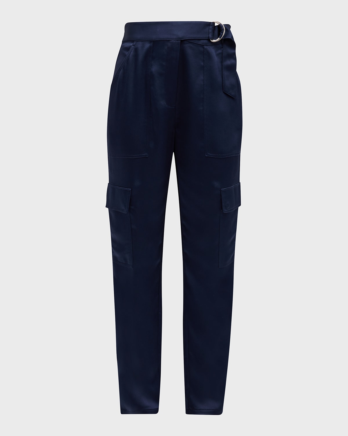 Shop Simkhai Carolina Satin Straight-leg Utility Pants In Midnight