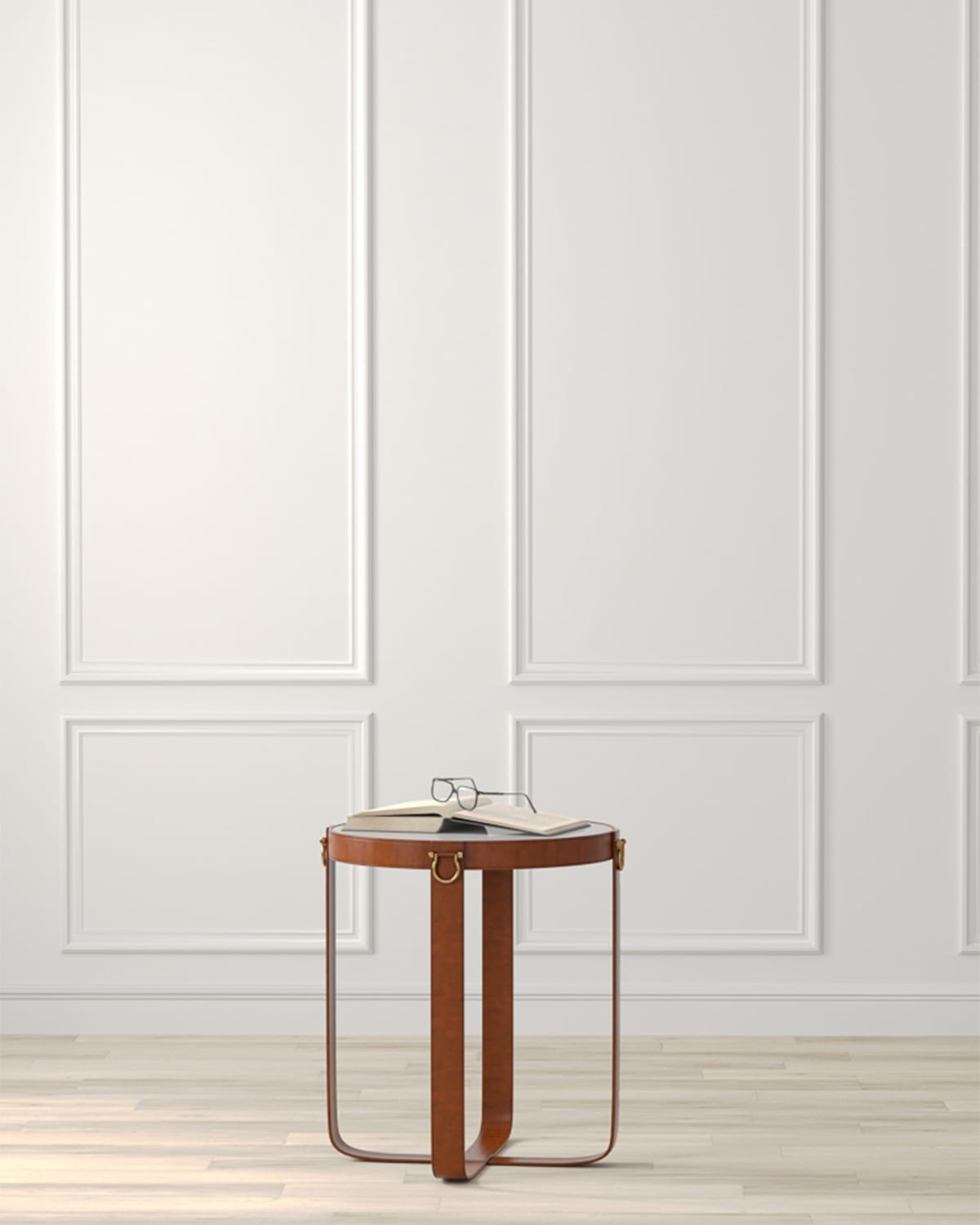 Sarreid Leather Harness Side Table In Brown