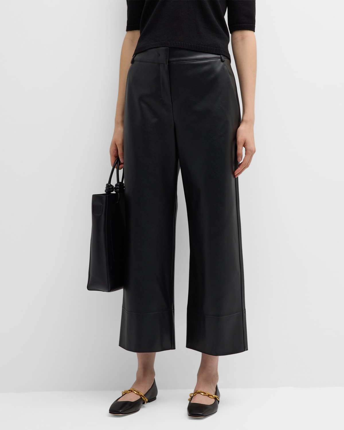 Max Mara Soprano Bootcut Faux Leather Cropped Trousers In Black