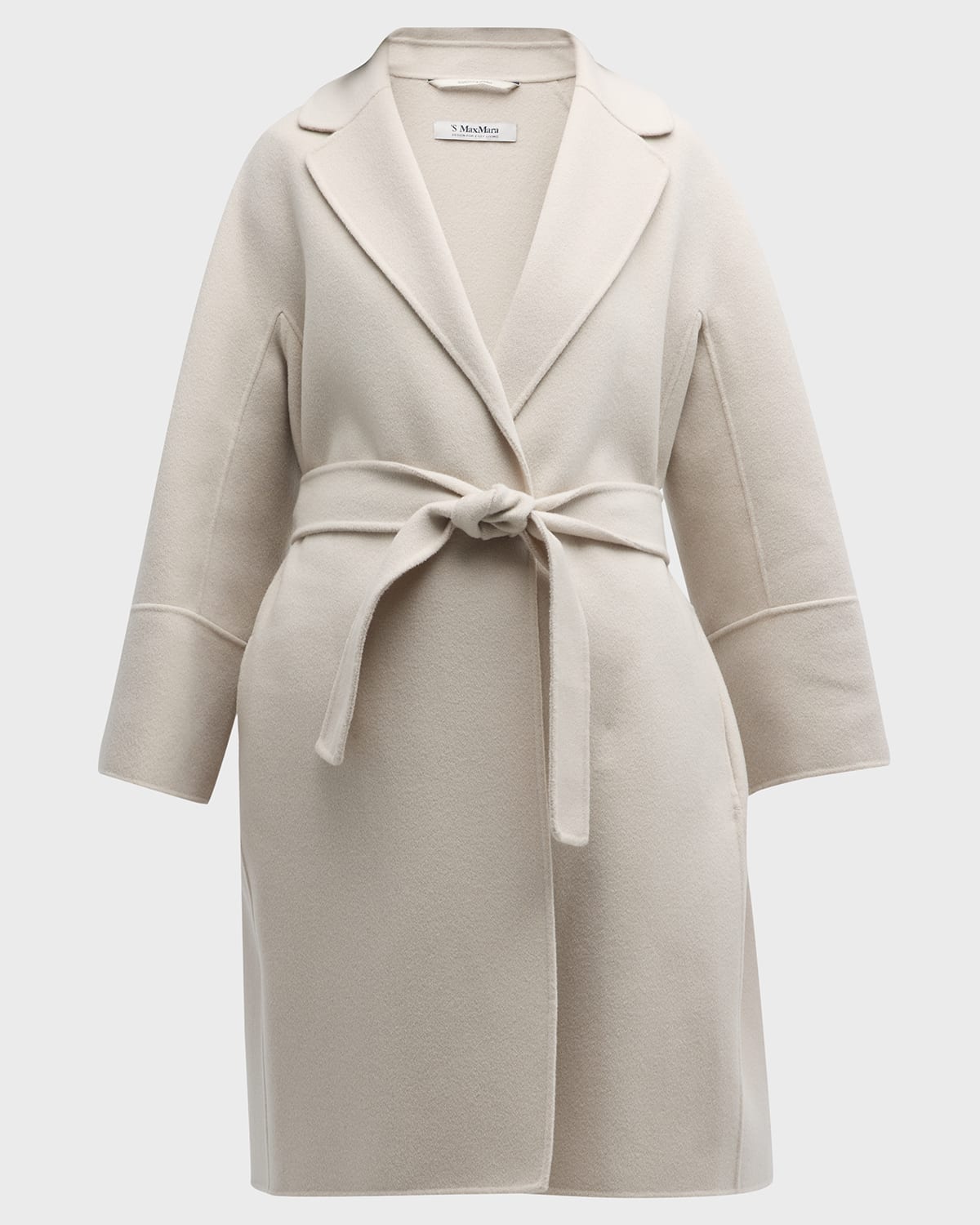 Shop Max Mara Arona Self-tie Wool Coat In Ecru