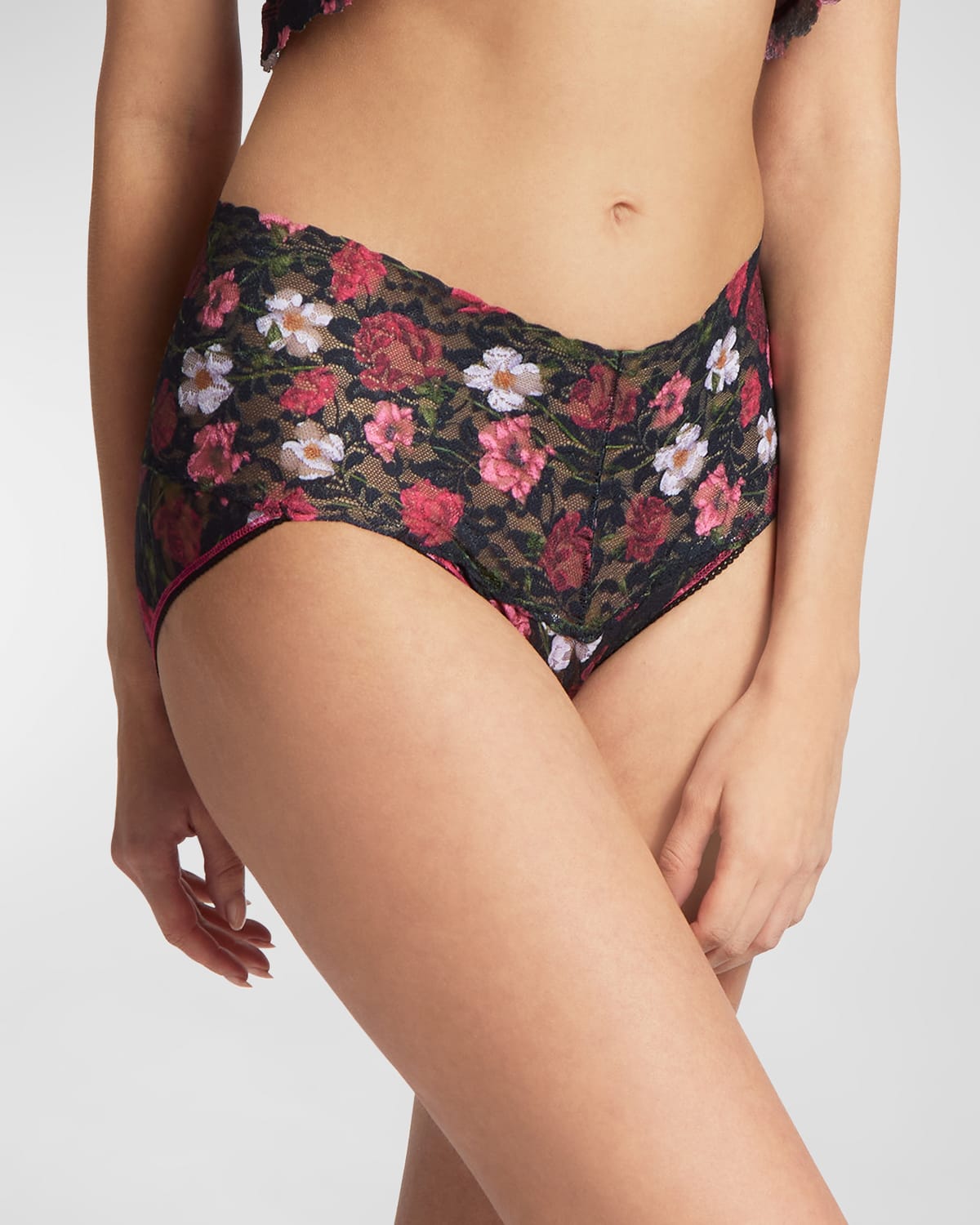 HANKY PANKY FLORAL-PRINT RETRO LACE V-KINI BRIEFS