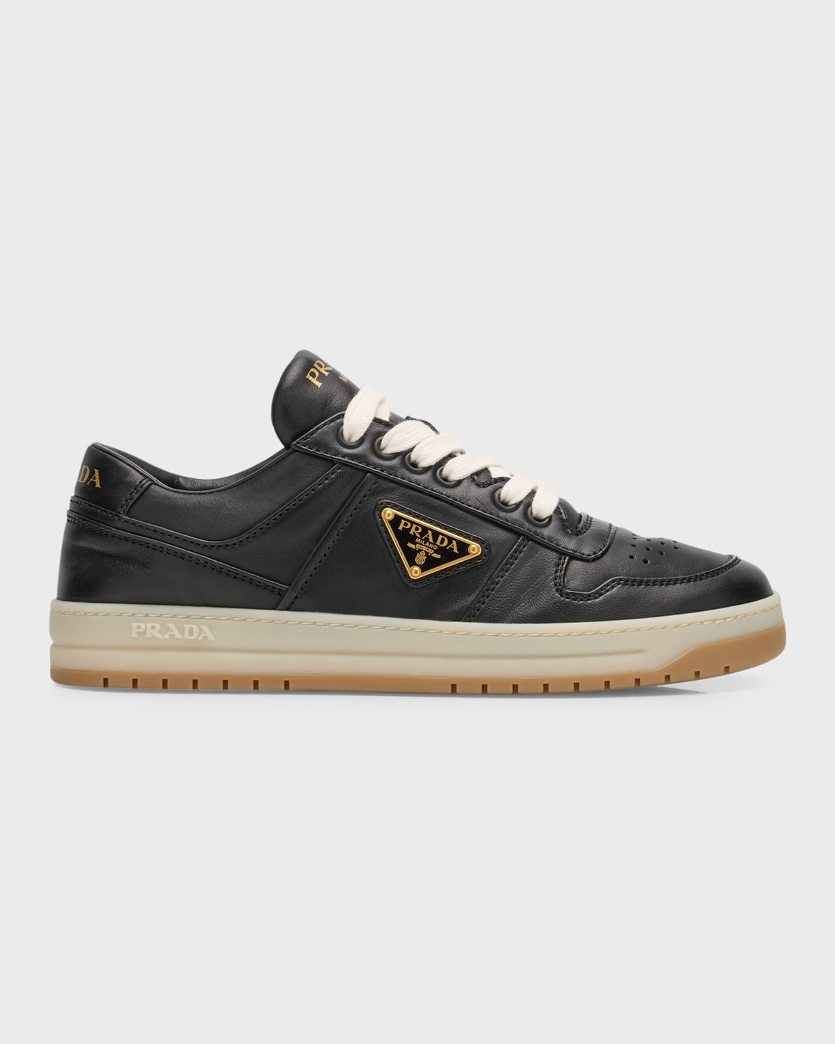 Shop Prada Leather Low-top Sneakers In Nero