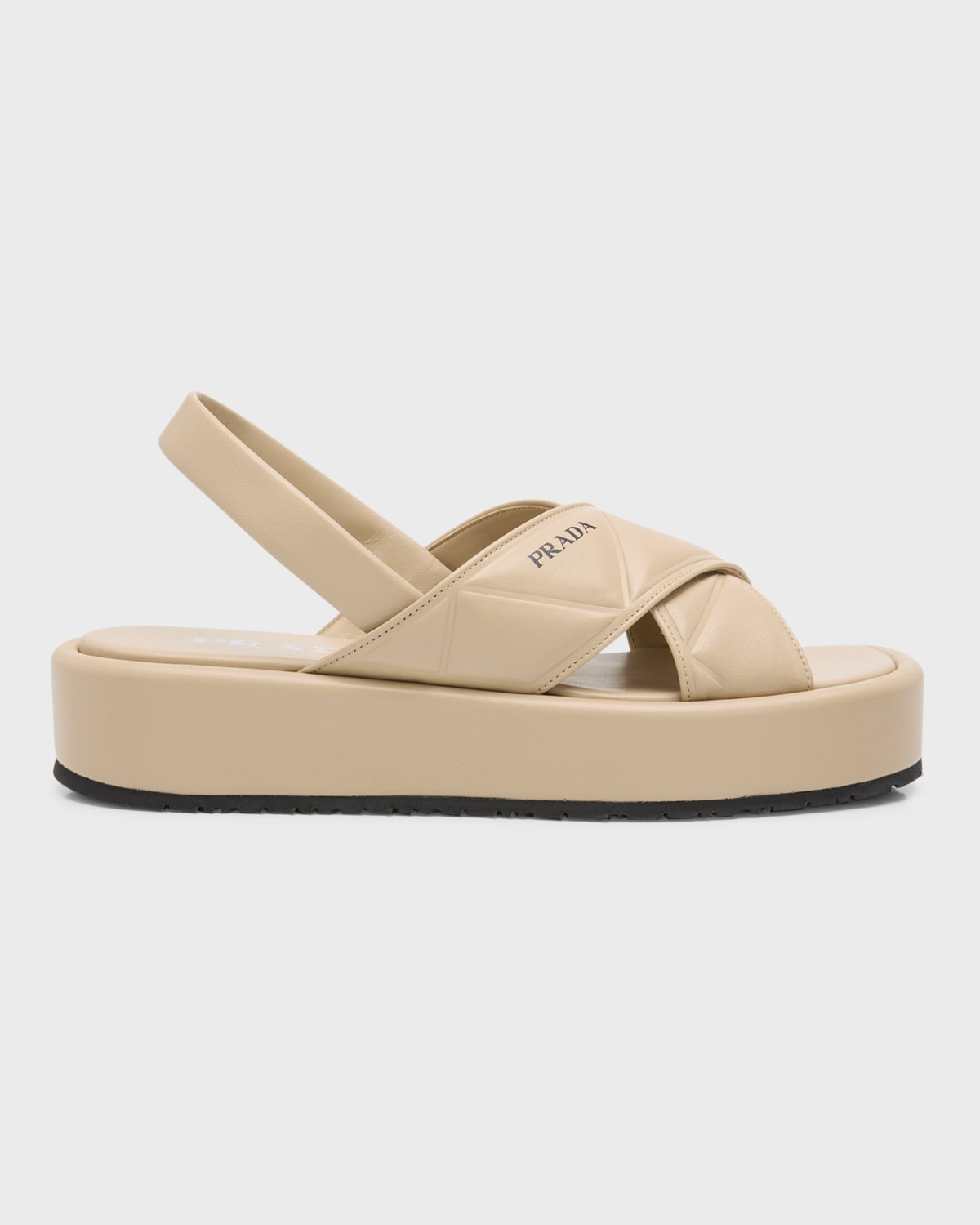 Prada Quilted Leather Crisscross Flatform Sandals In Deserto