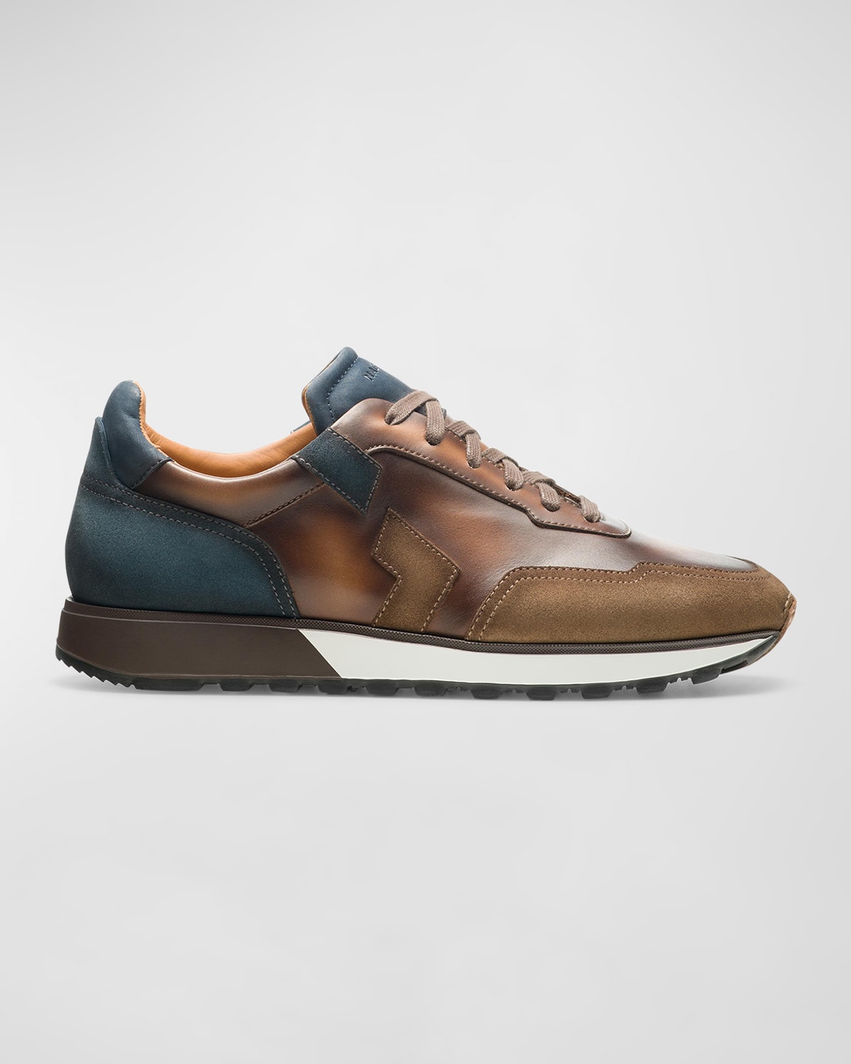 Shop Magnanni Men's Aero Hand-painted Runner Sneakers In Taupe/navy