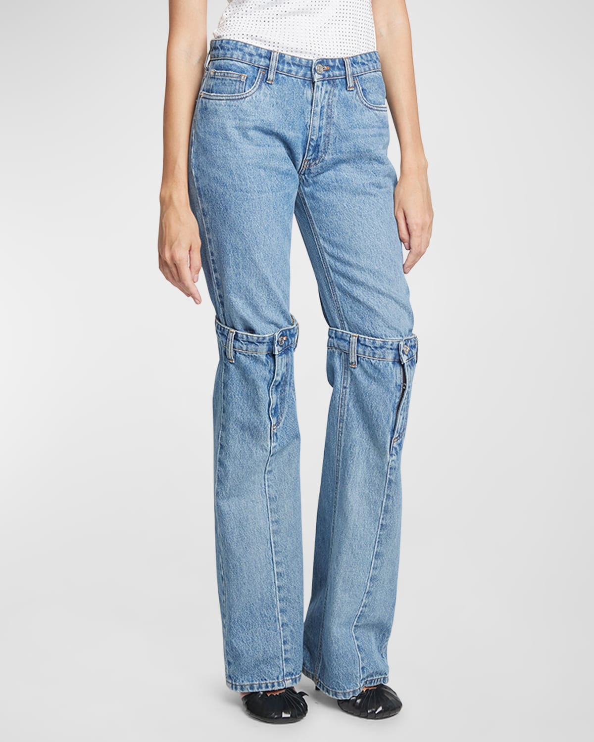 Shop Coperni Mid-rise Fly-knee Wide-leg Jeans In Washed Blue