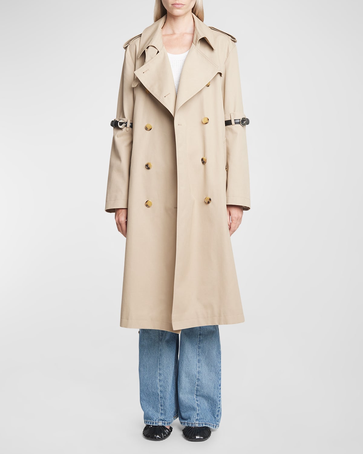 Shop Coperni Hybrid Belted Long Trench Coat In Beige