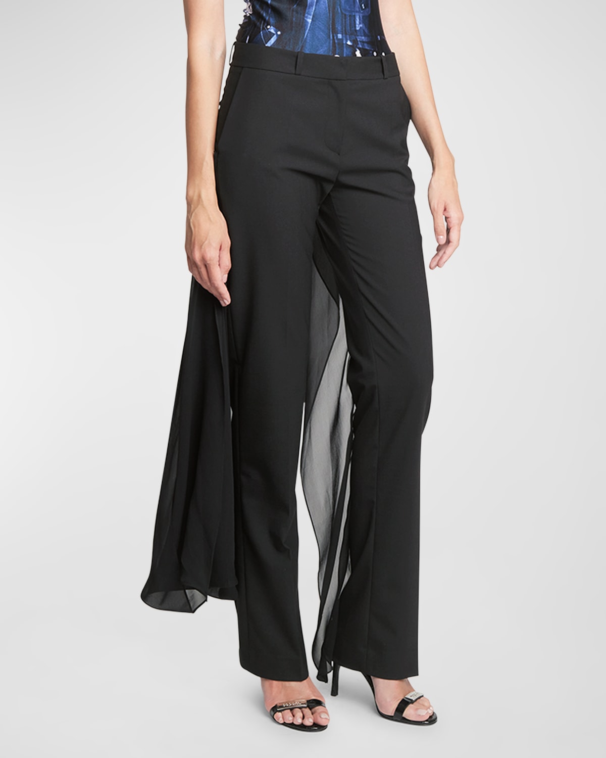 Shop Coperni Mid-rise Voile-drape Straight-leg Tailored Trousers In Black