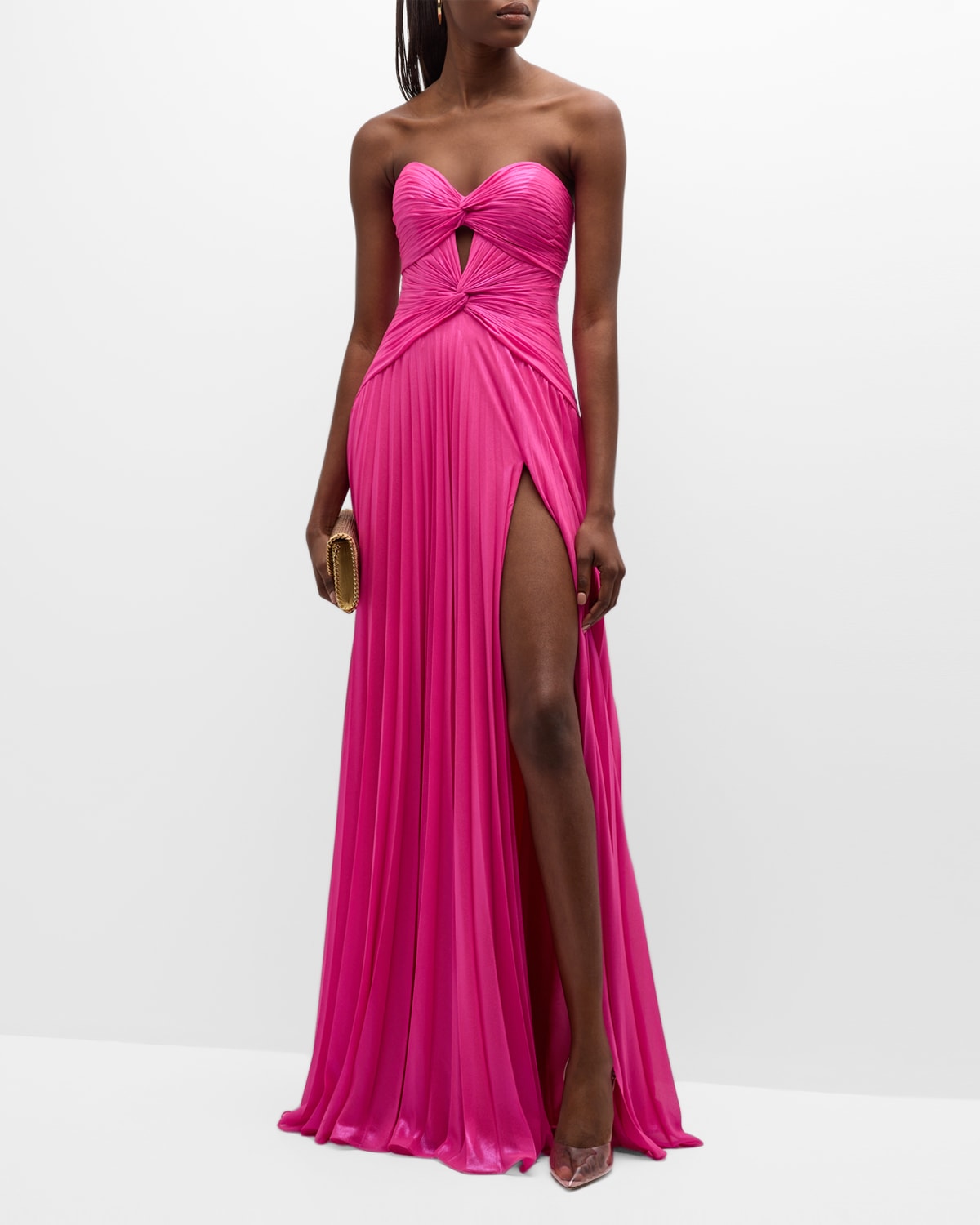 Strapless Pleated Cutout Sweetheart Gown