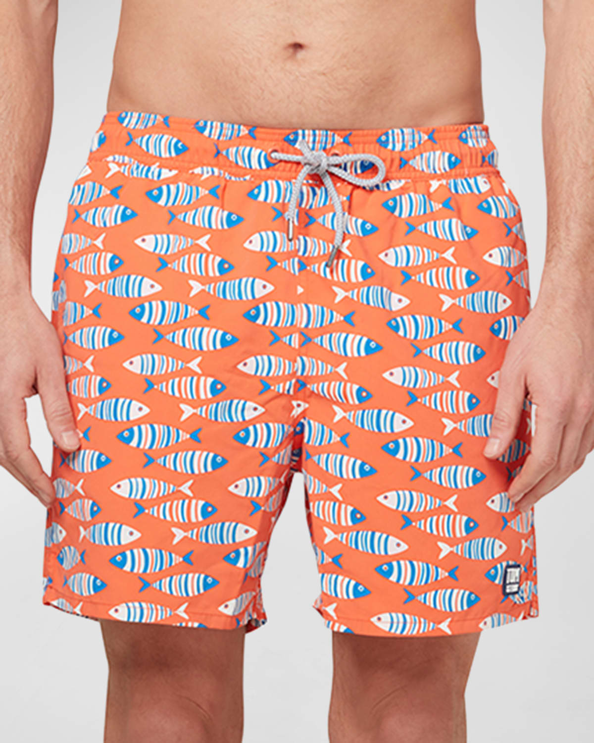 Shop Tom & Teddy Men's Fish-print Swim Shorts In Striped Orange