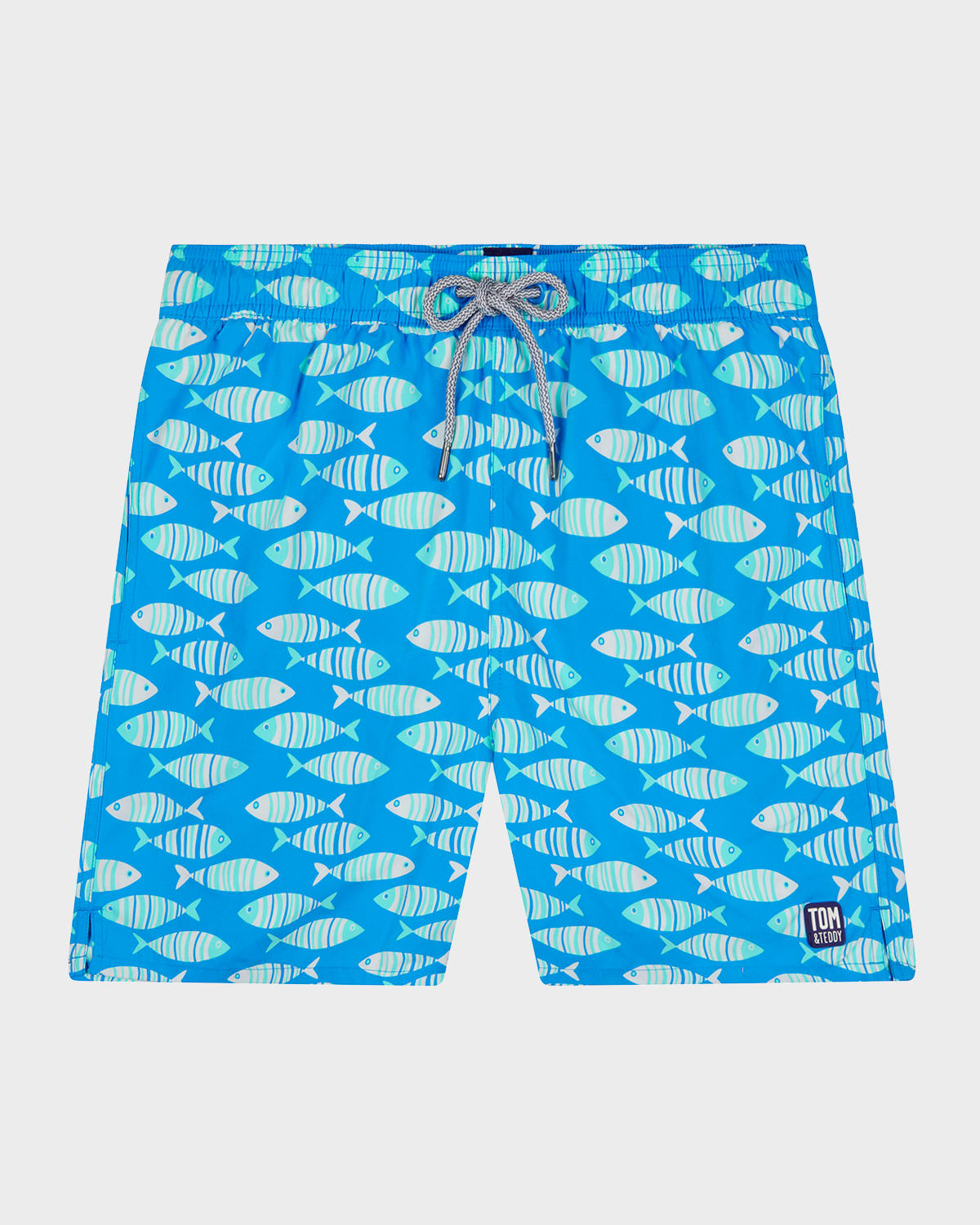 Tom & Teddy Men's Fish-print Swim Shorts In Striped Blue