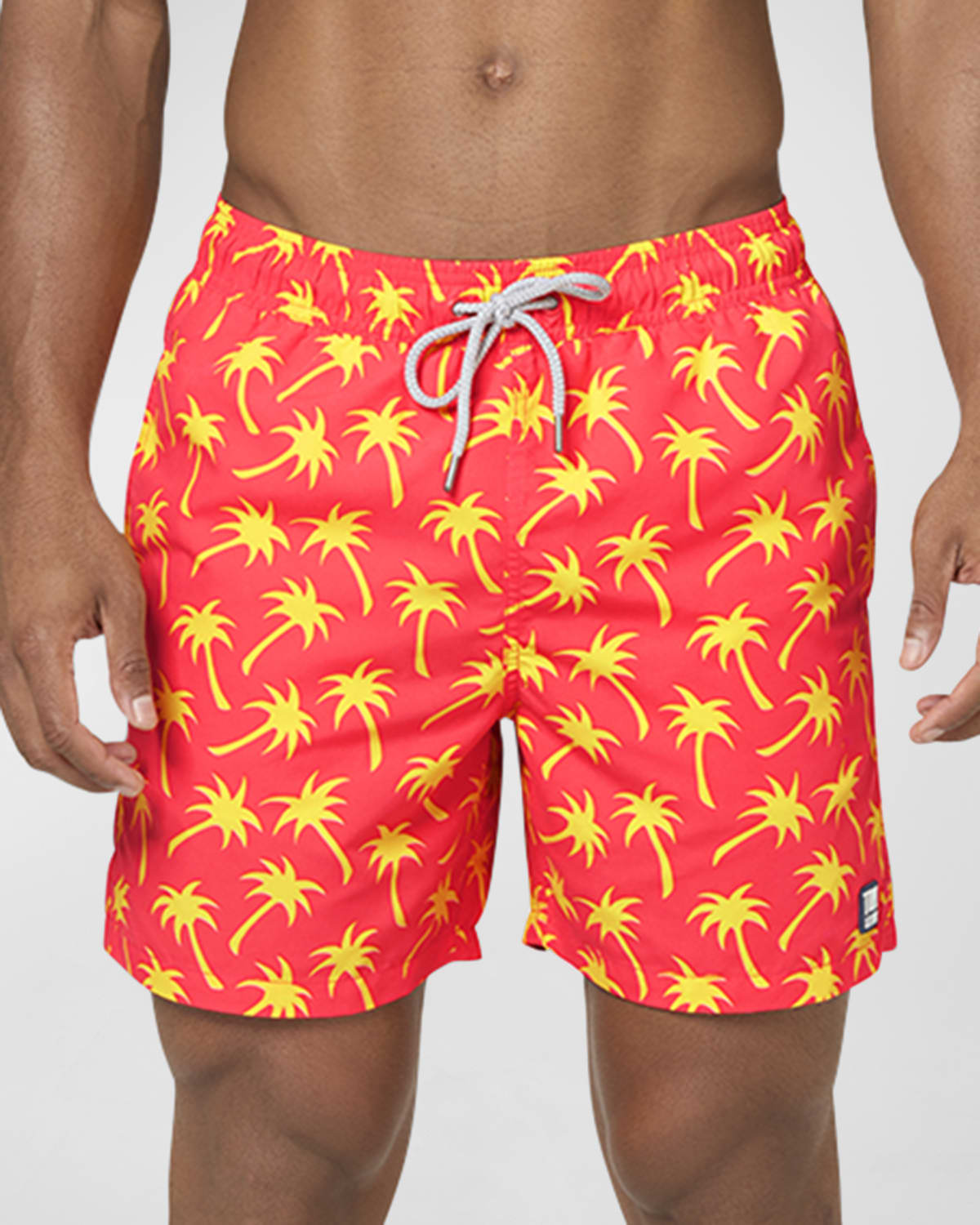 Tom & Teddy Men's Palm-print Swim Shorts In Coral & Lime