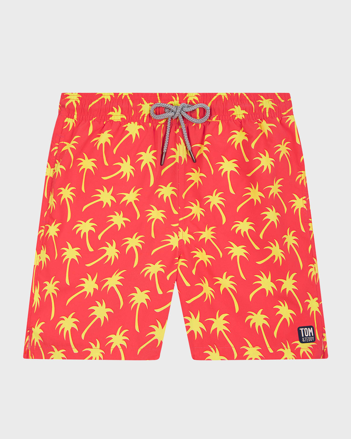 Tom & Teddy Men's Palm-print Swim Shorts In Coral & Lime