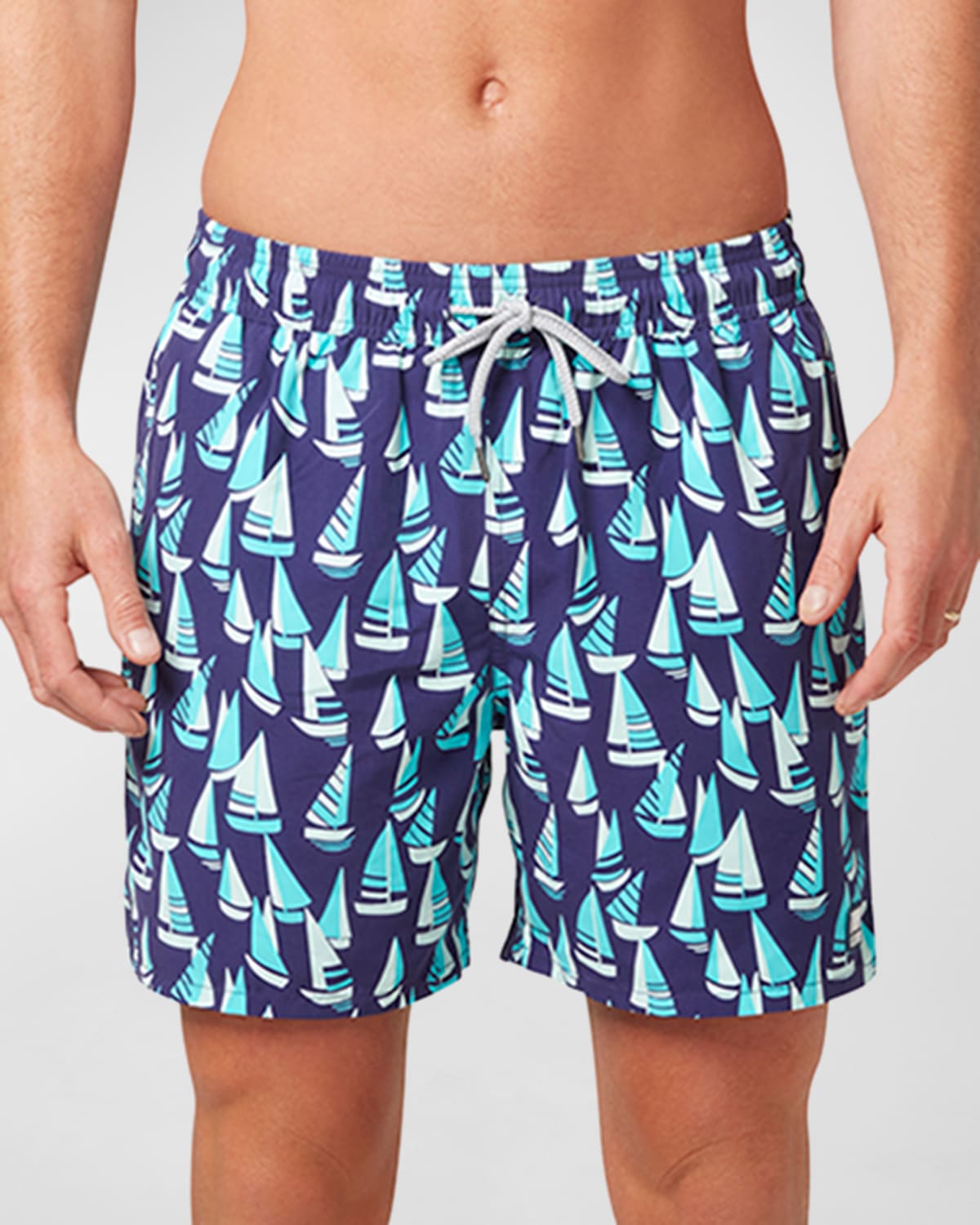 Tom & Teddy Men's Boat-print Swim Shorts In Mulberry And Sky