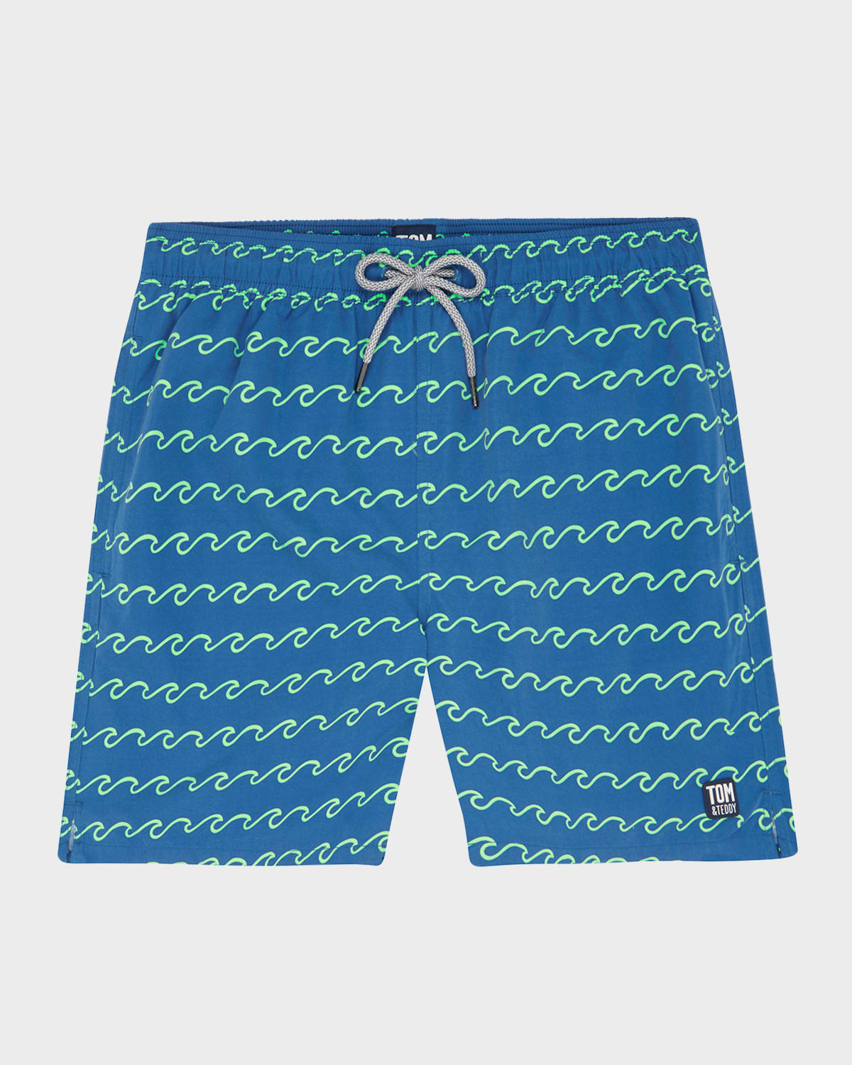 Tom & Teddy Wave Print Swim Trunks In Seafoam