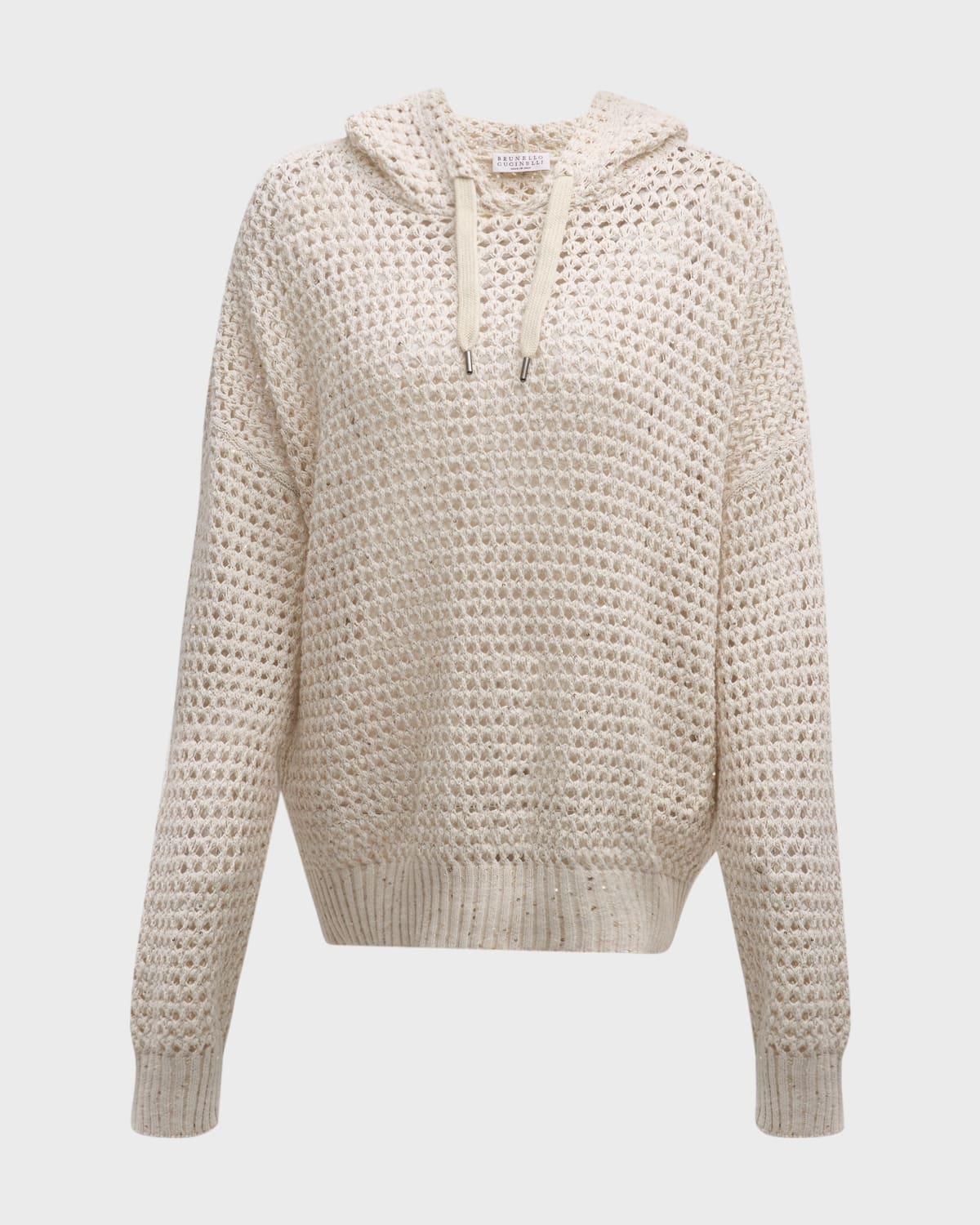 Shop Brunello Cucinelli Open-knit Hoodie Sweater In Cj430 Oat