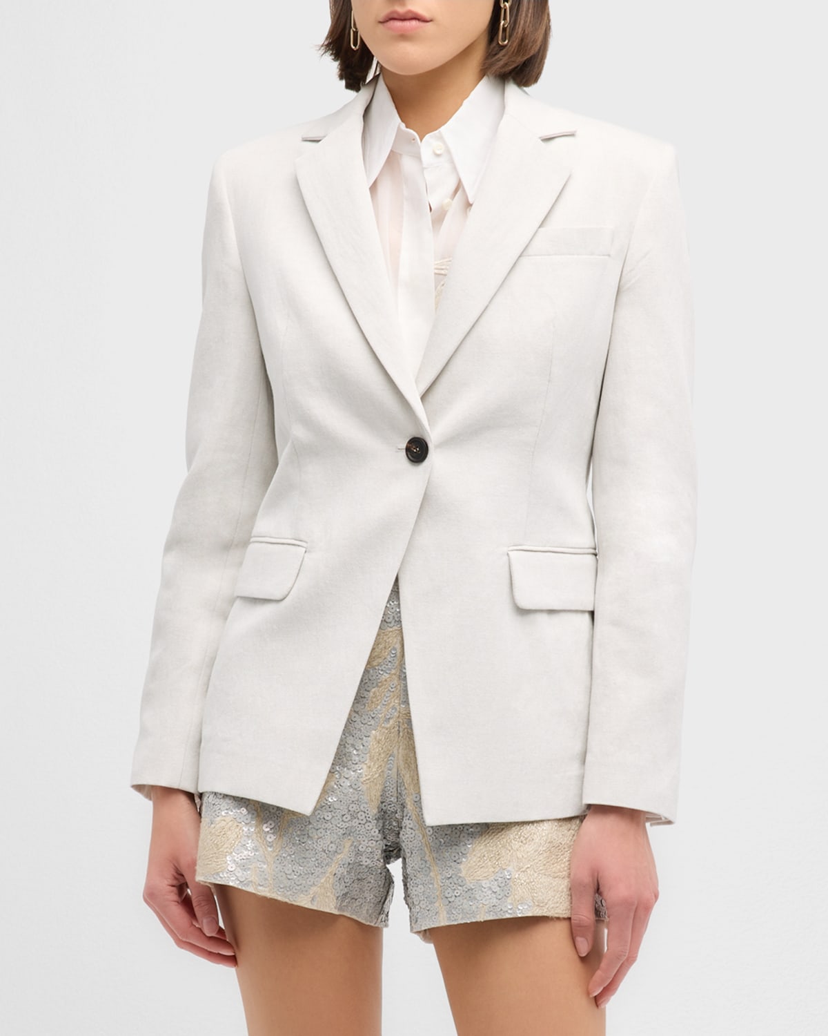 Shop Brunello Cucinelli Cotton Linen Single-breasted Jacket In C455 Chalk