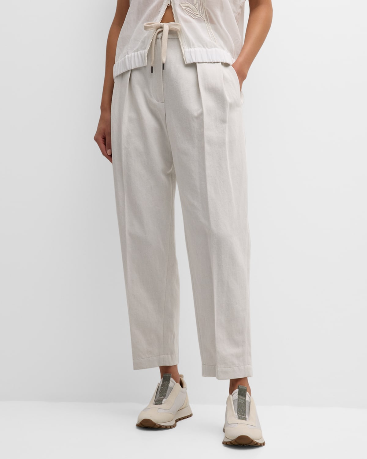 Brunello Cucinelli Cotton/Linen Drawstring Pants Off White at