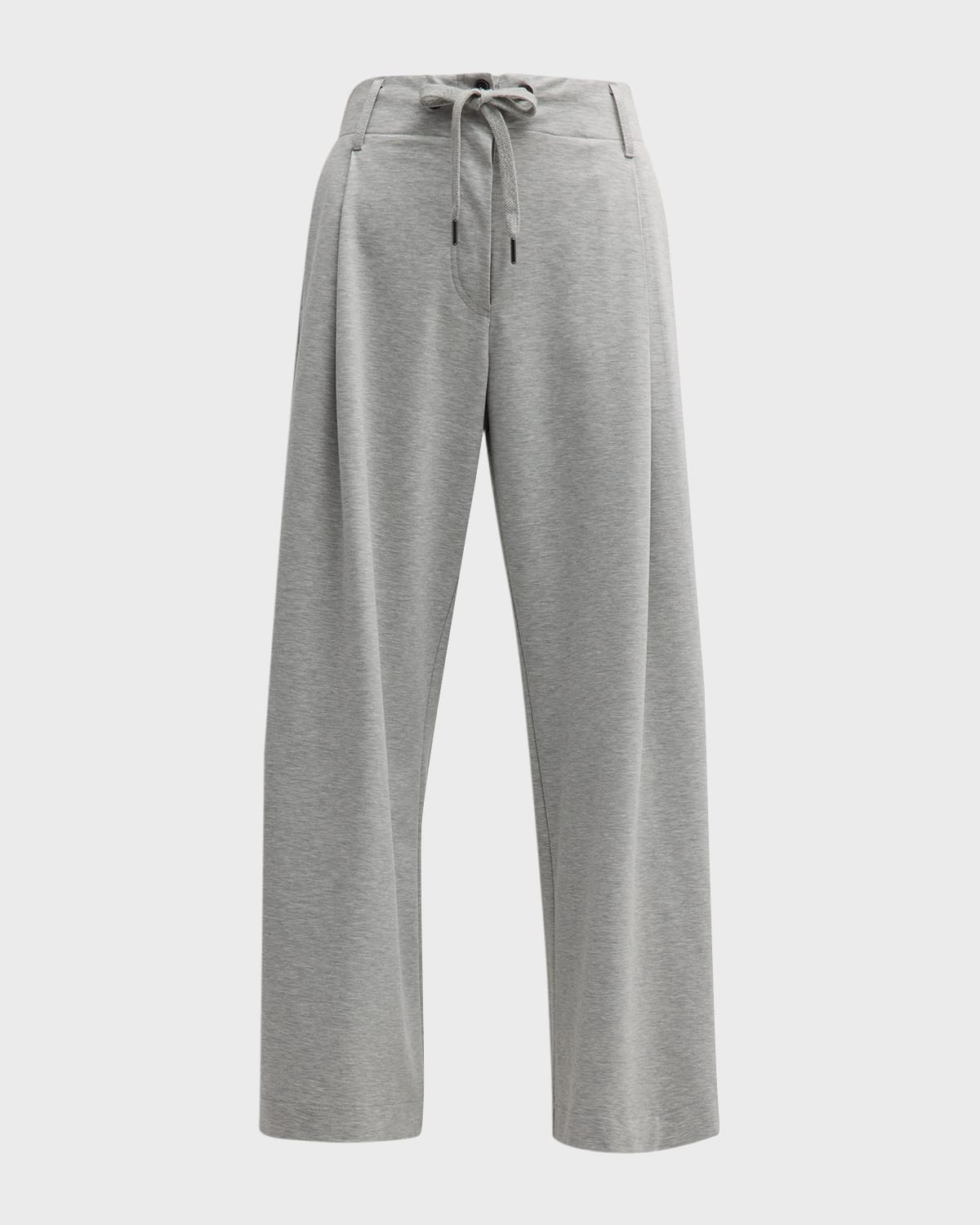 Brunello Cucinelli Pleated Wide-leg Ankle Cotton Felpa Spa Pants In C021 Light Grey