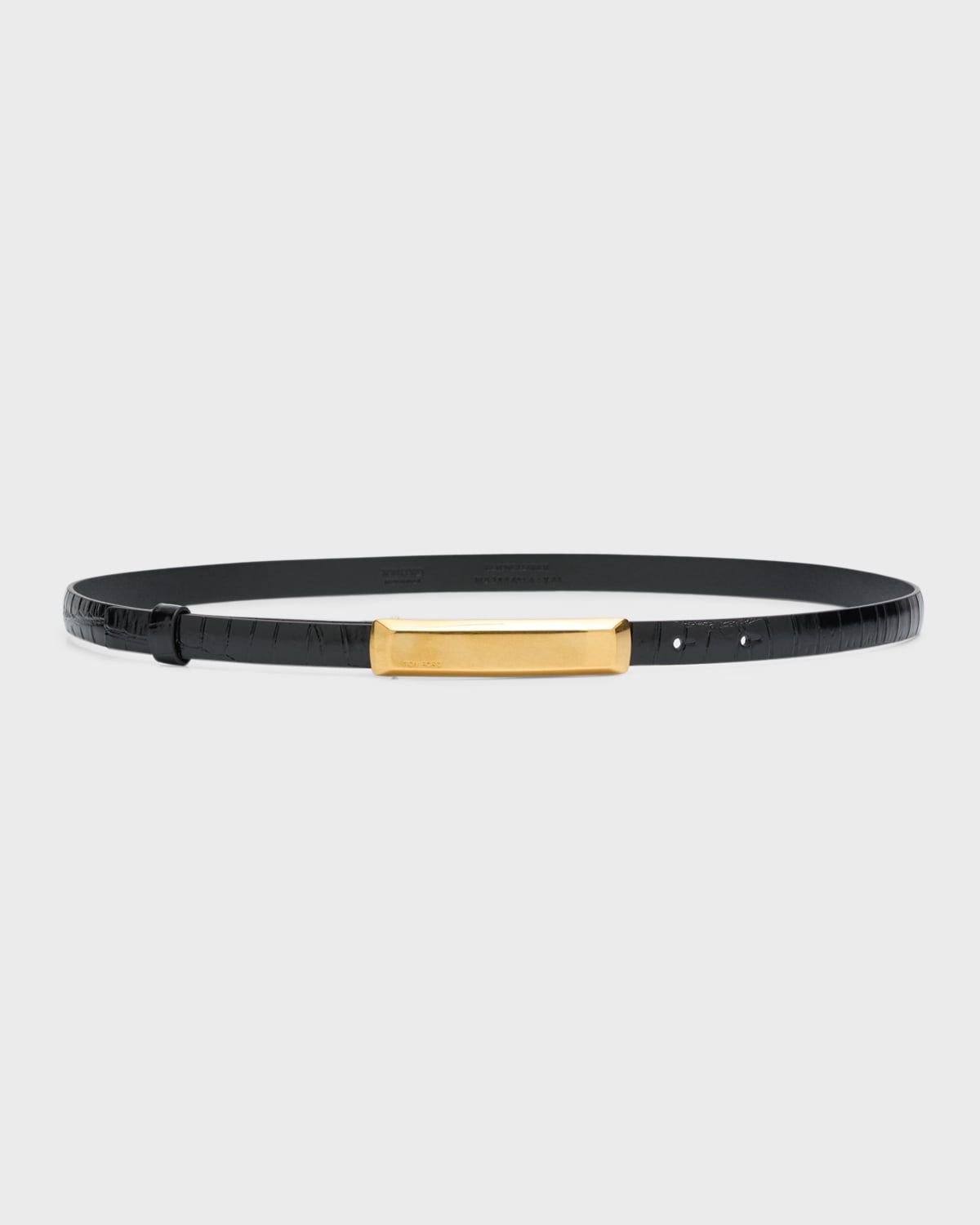 Croc-Embossed Leather Skinny Belt