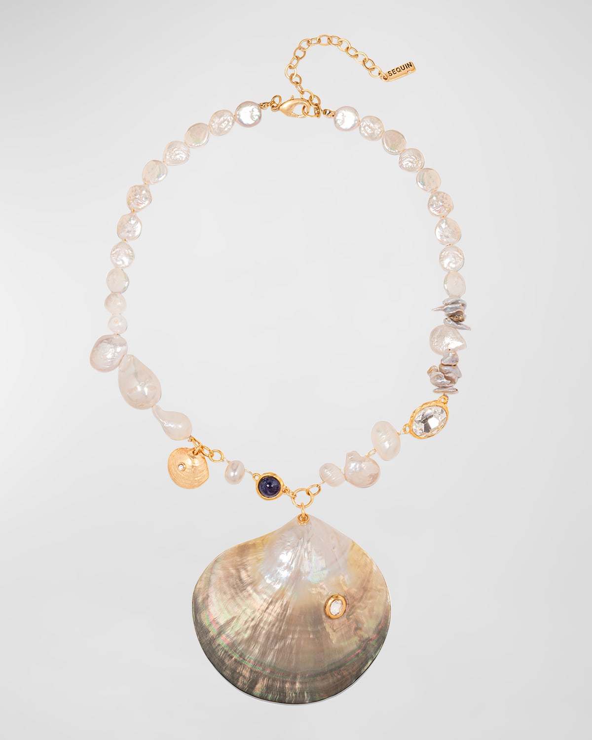 Sequin Shell Necklace With Mother-of-pearl In White