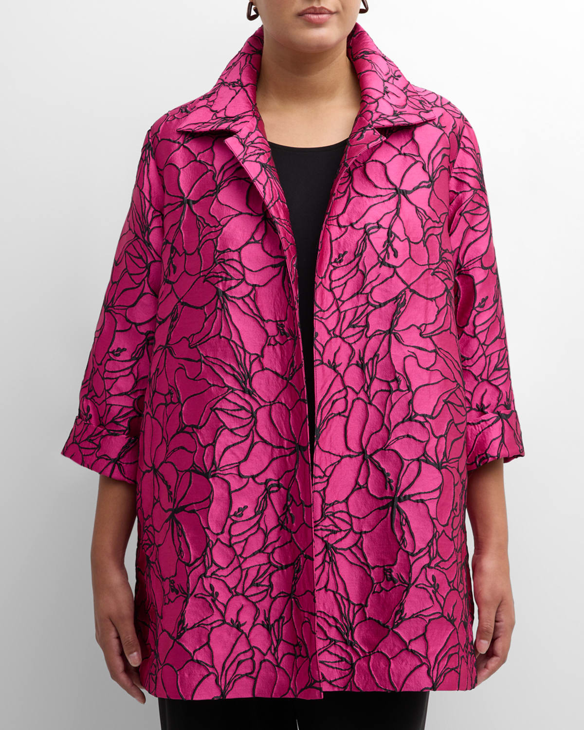 Caroline Rose Plus Plus Size Azalea Floral Jacquard Jacket In Azaleablack