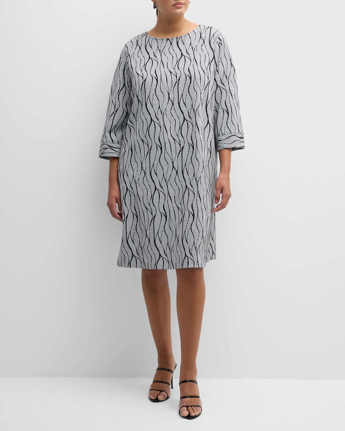 Plus Size Wave Intarsia-Knit Knee-Length Dress