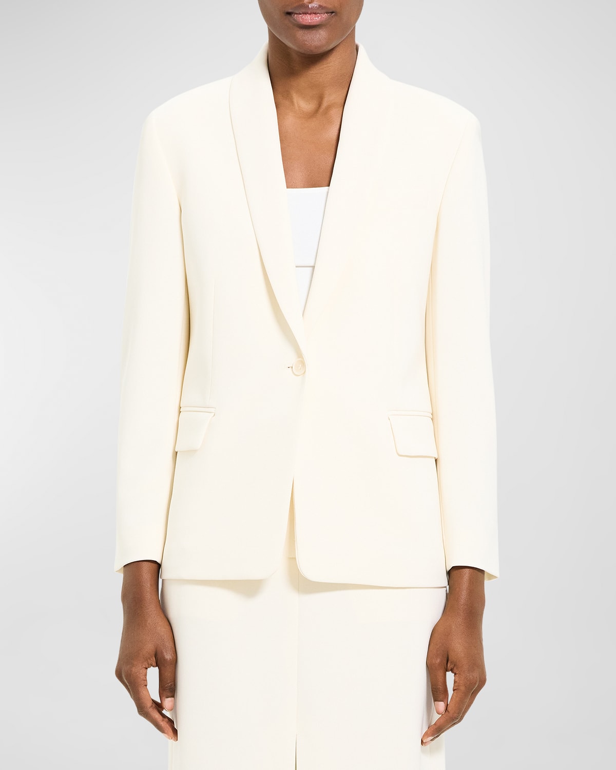 Shop Theory Shawl-collar Admiral Crepe Jacket In Rice