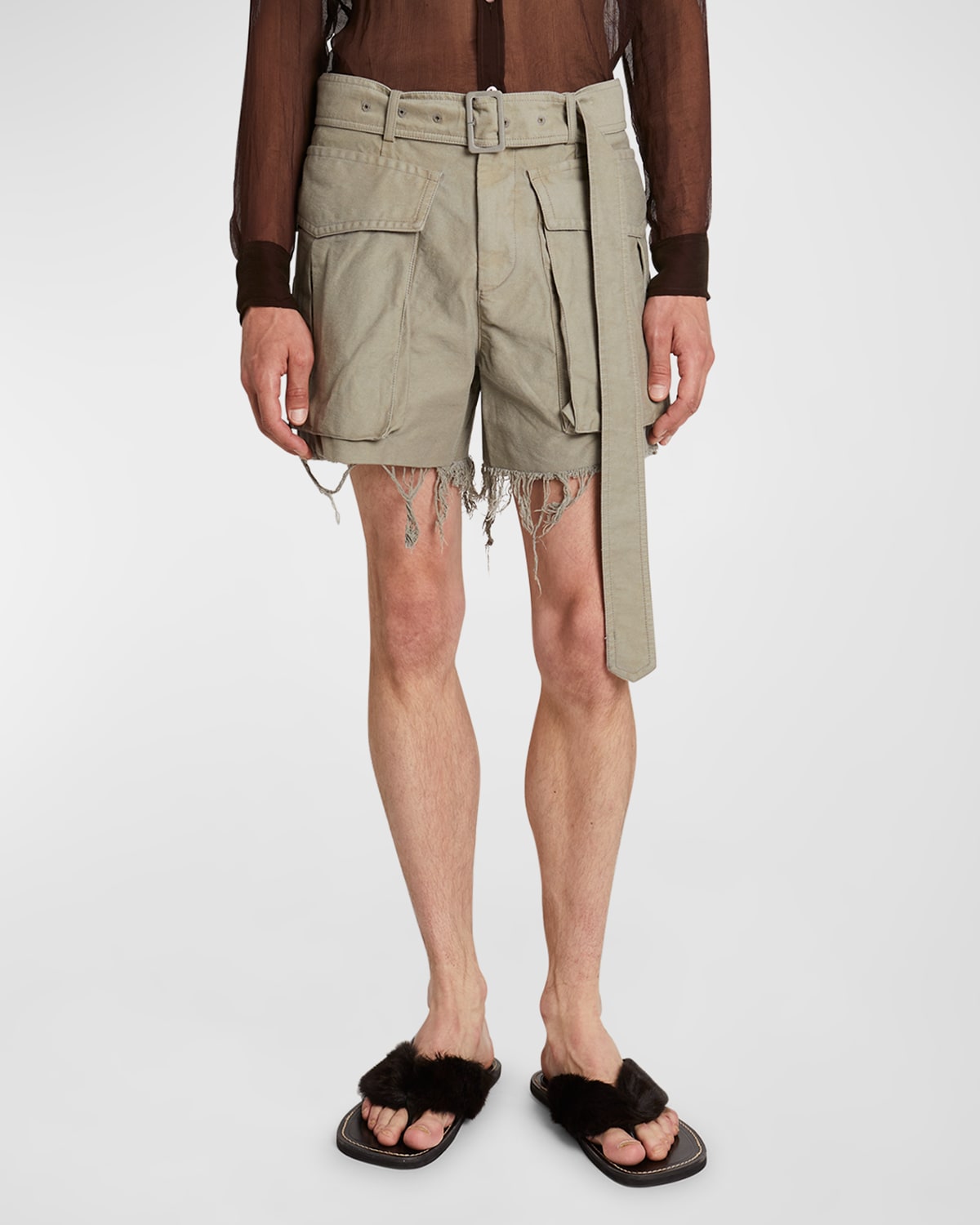 Shop Dries Van Noten Men's Pez Belted Cargo Shorts In Grey
