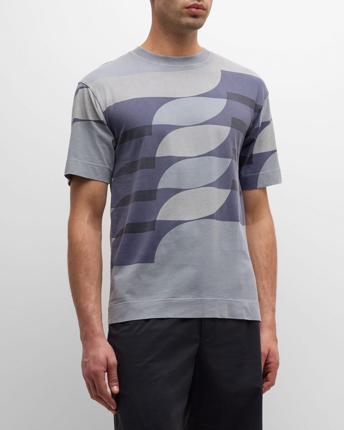 Dries Van Noten Men's Heli Printed Crewneck T-shirt In Cement
