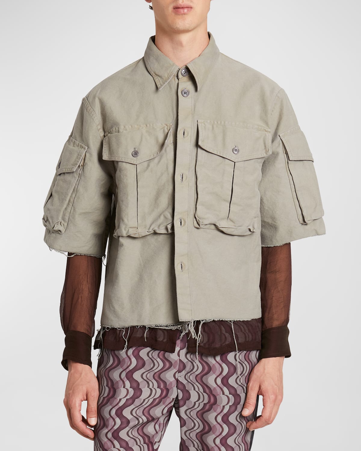 Shop Dries Van Noten Men's Century Cargo Shirt In Grey