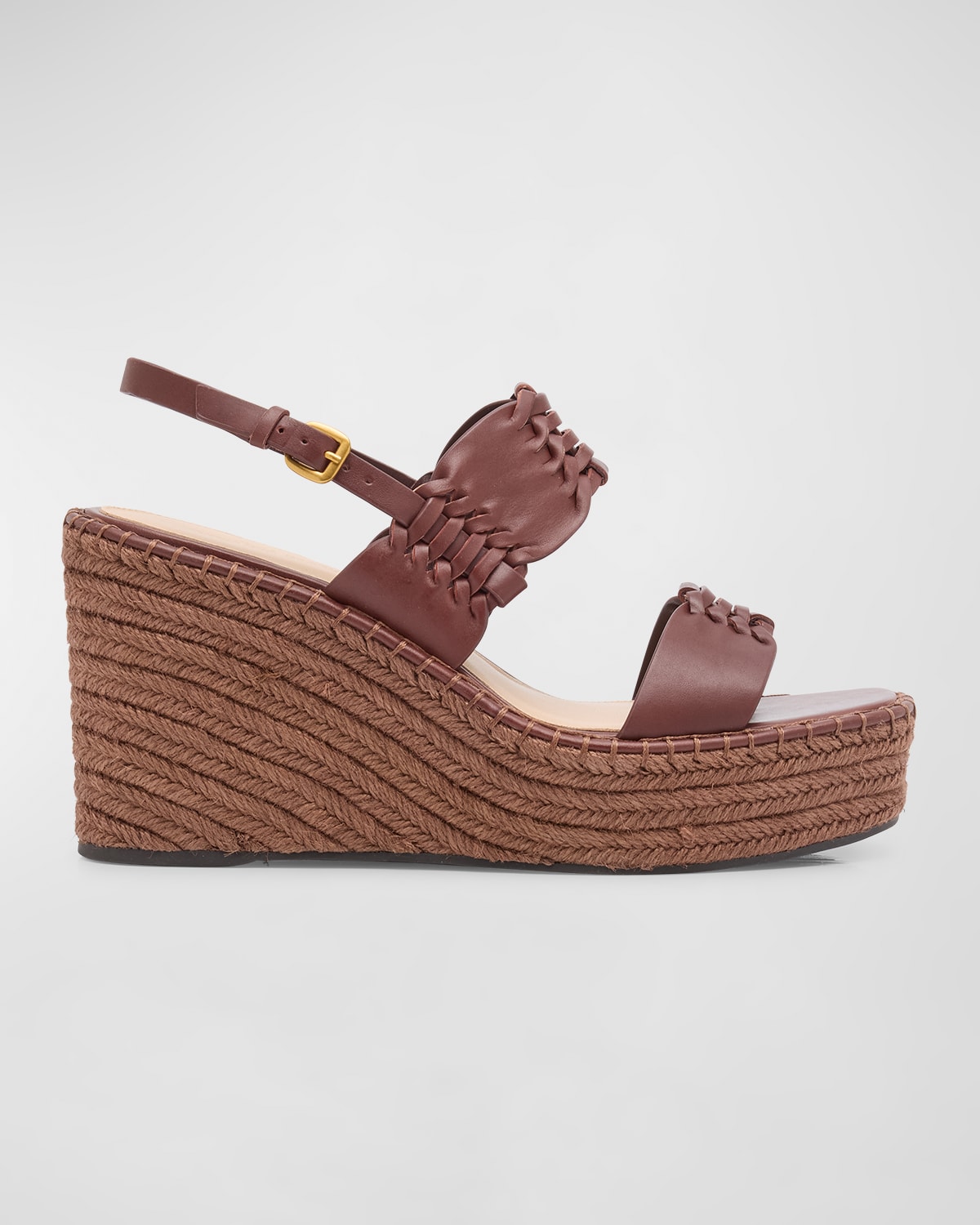 Veronica Beard Riya Woven Leather Wedge Espadrilles In Cedar