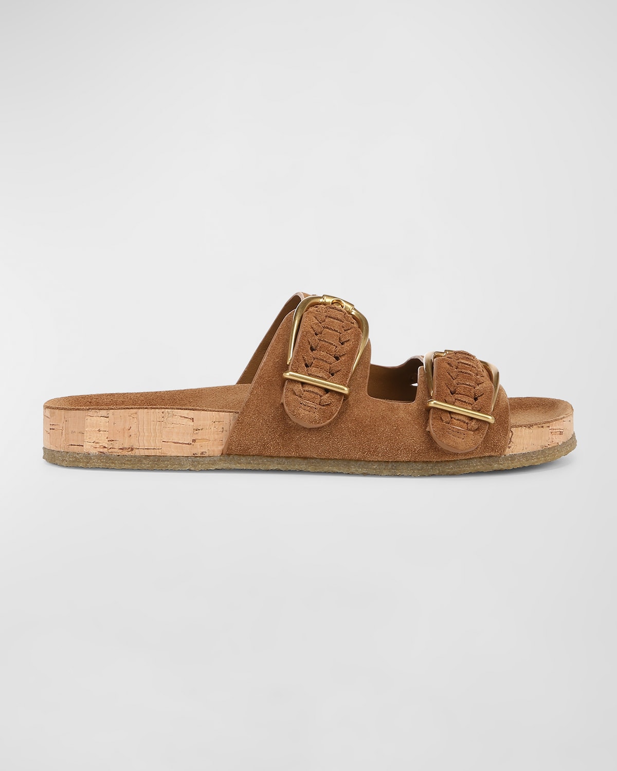 Paige Woven Suede Dual-Buckle Slide Sandals
