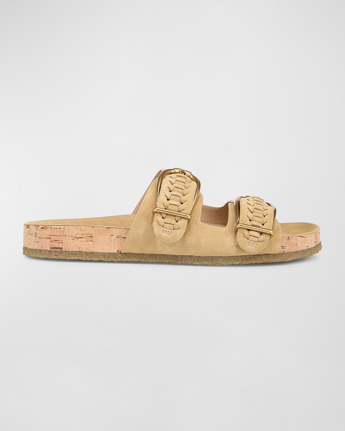 Shop Veronica Beard Paige Woven Suede Dual-buckle Slide Sandals In Desert