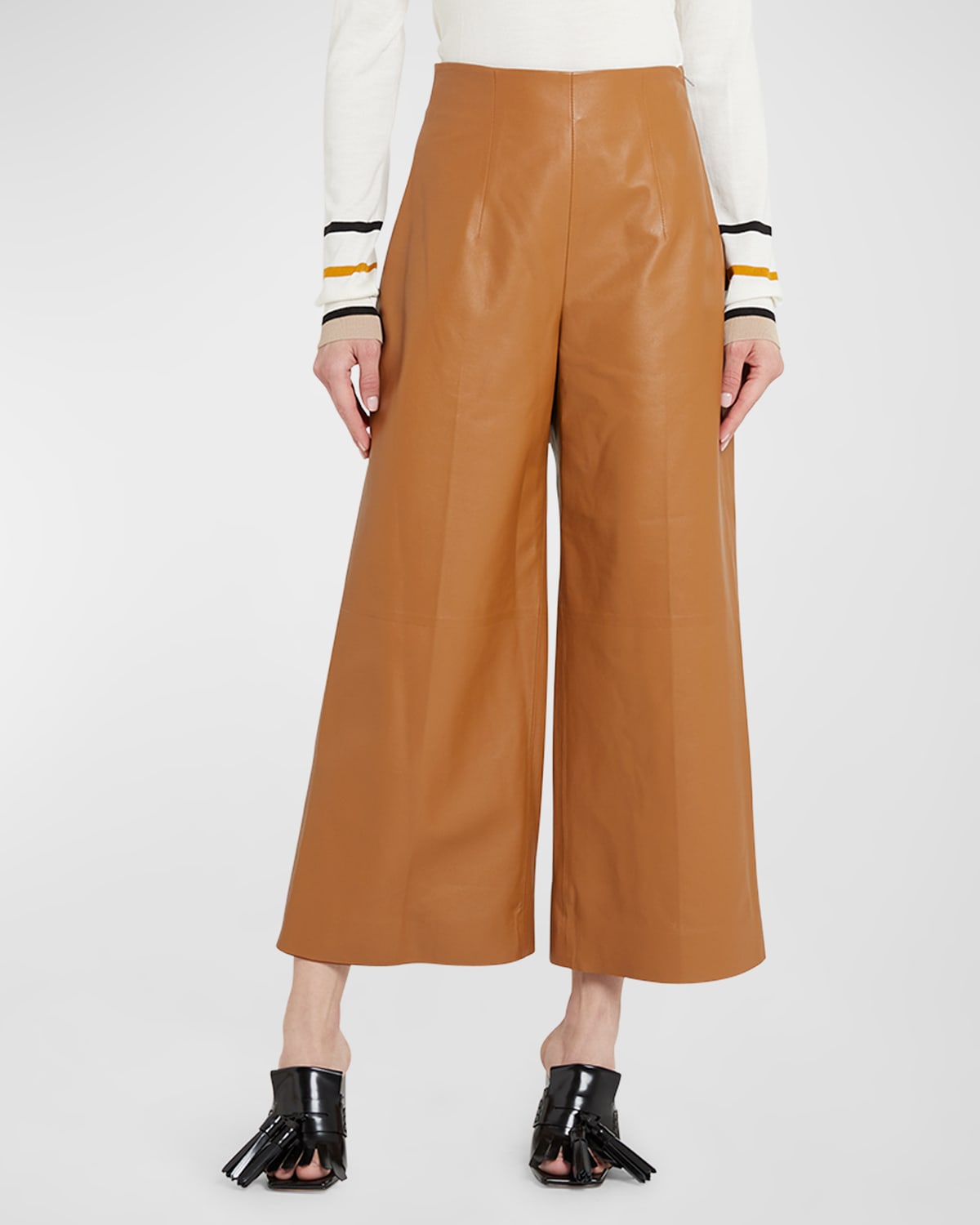 Marni Wide-leg Leather Trousers In Maroon Red