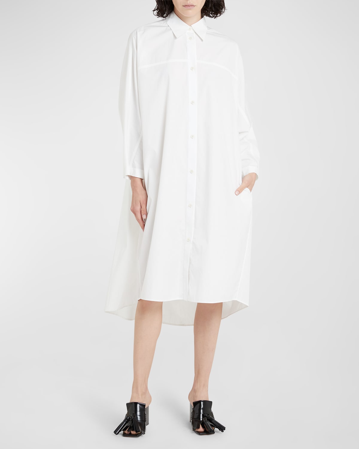 Marni Long-sleeve Midi Shift Shirtdress In Lily White
