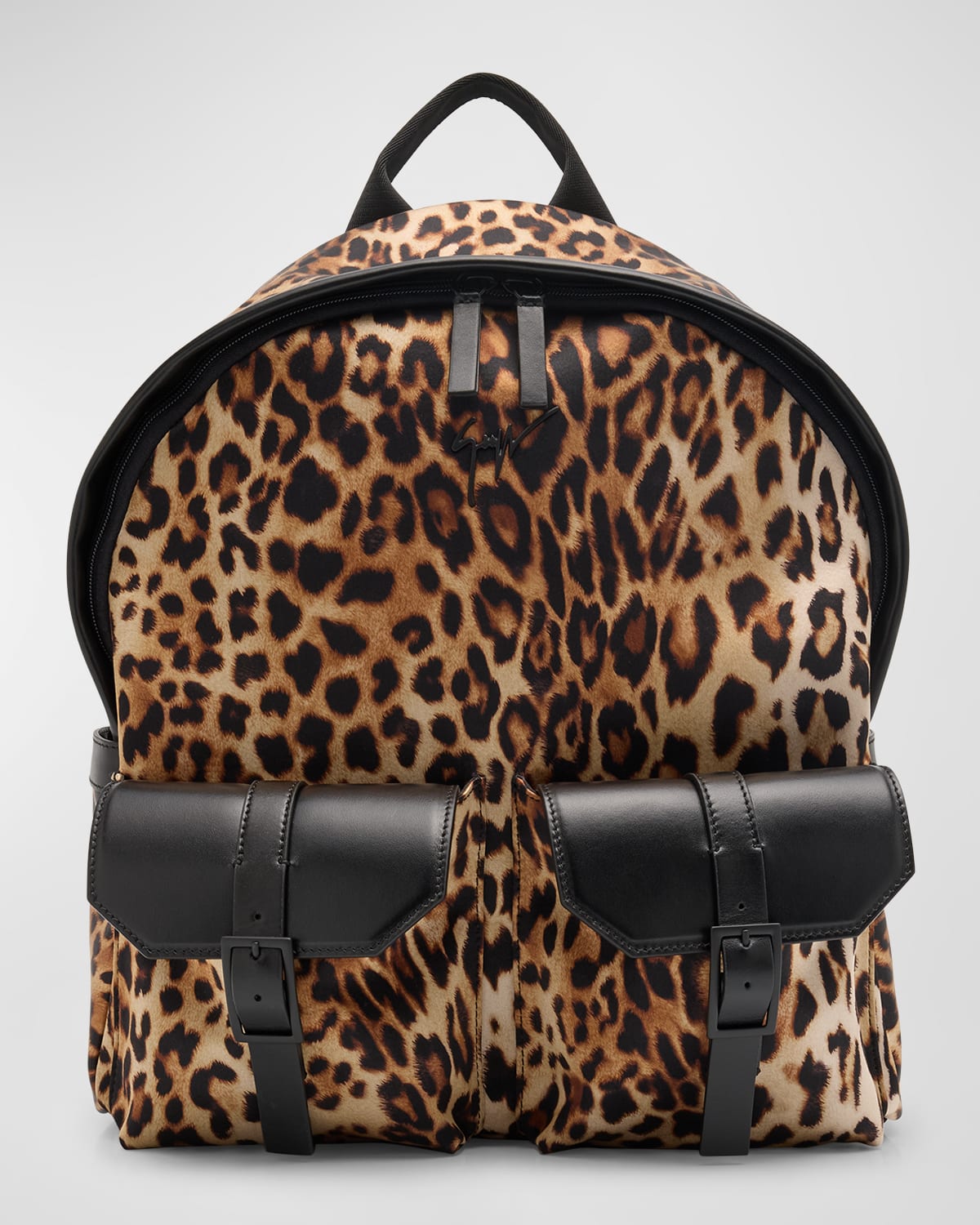 Men's Leopard-Print Leather Backpack