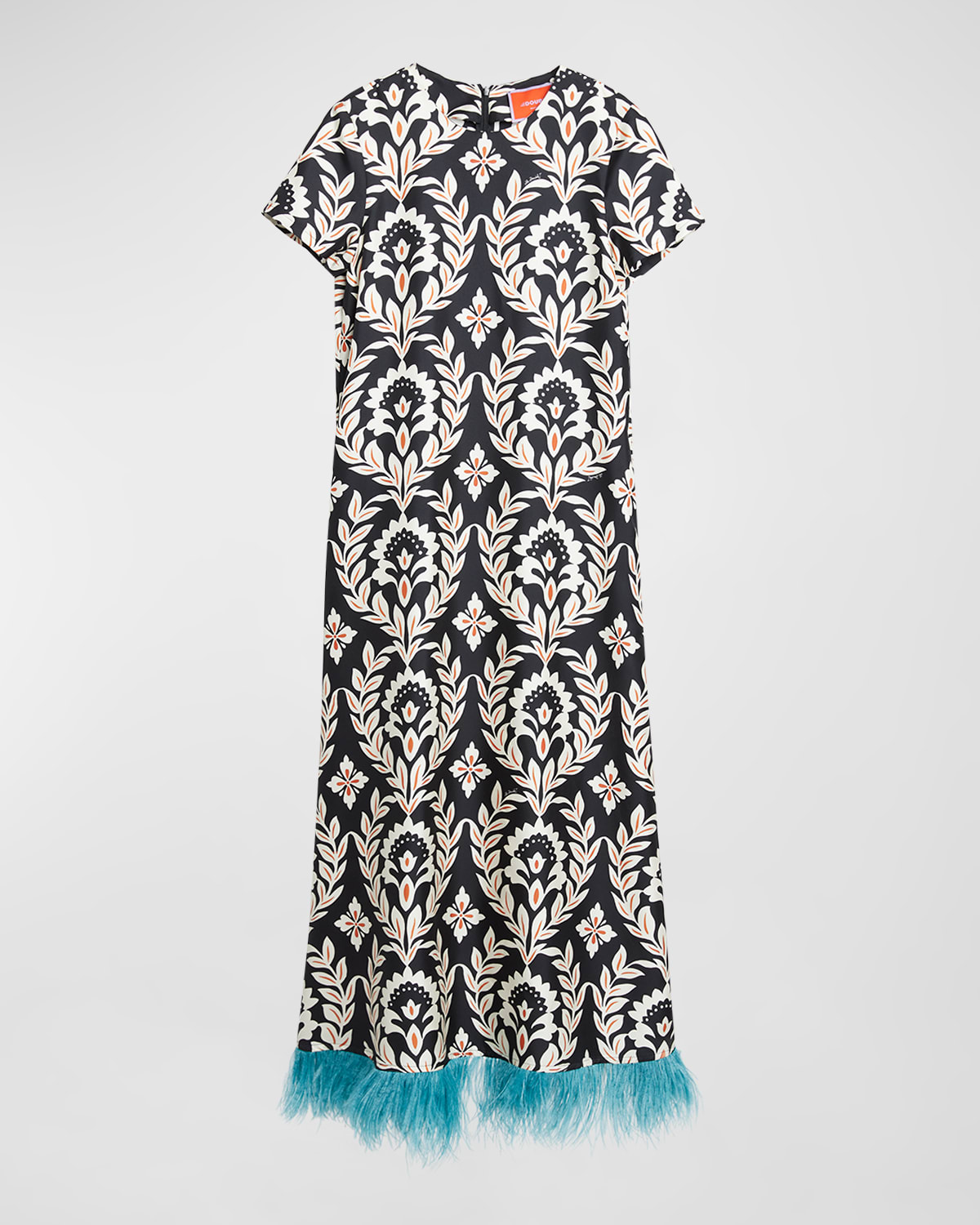 La Doublej Short-sleeve Swing Dress With Feathers In Black