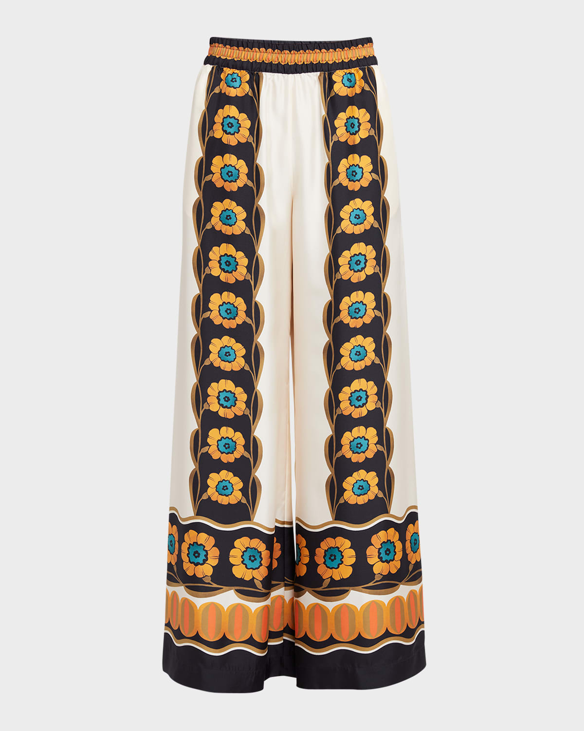 Shop La Doublej Printed Silk Palazzo Pants In Medium Orange