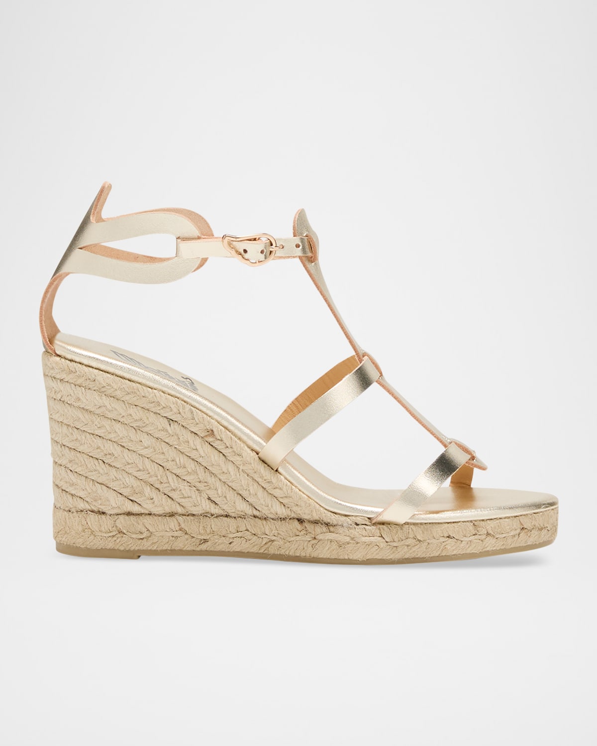 Ags X Castaner Metallic T-strap Espadrille Sandals In Silver