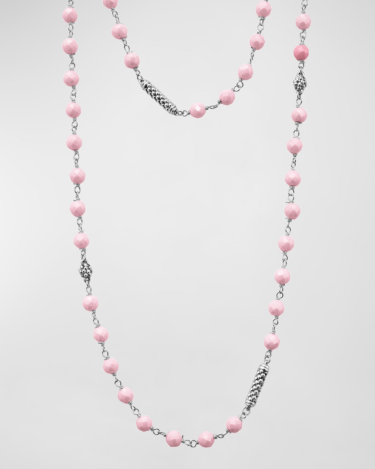 Sterling Silver Caviar Icon Pink Ceramic 4mm Chain Necklace, 34"L