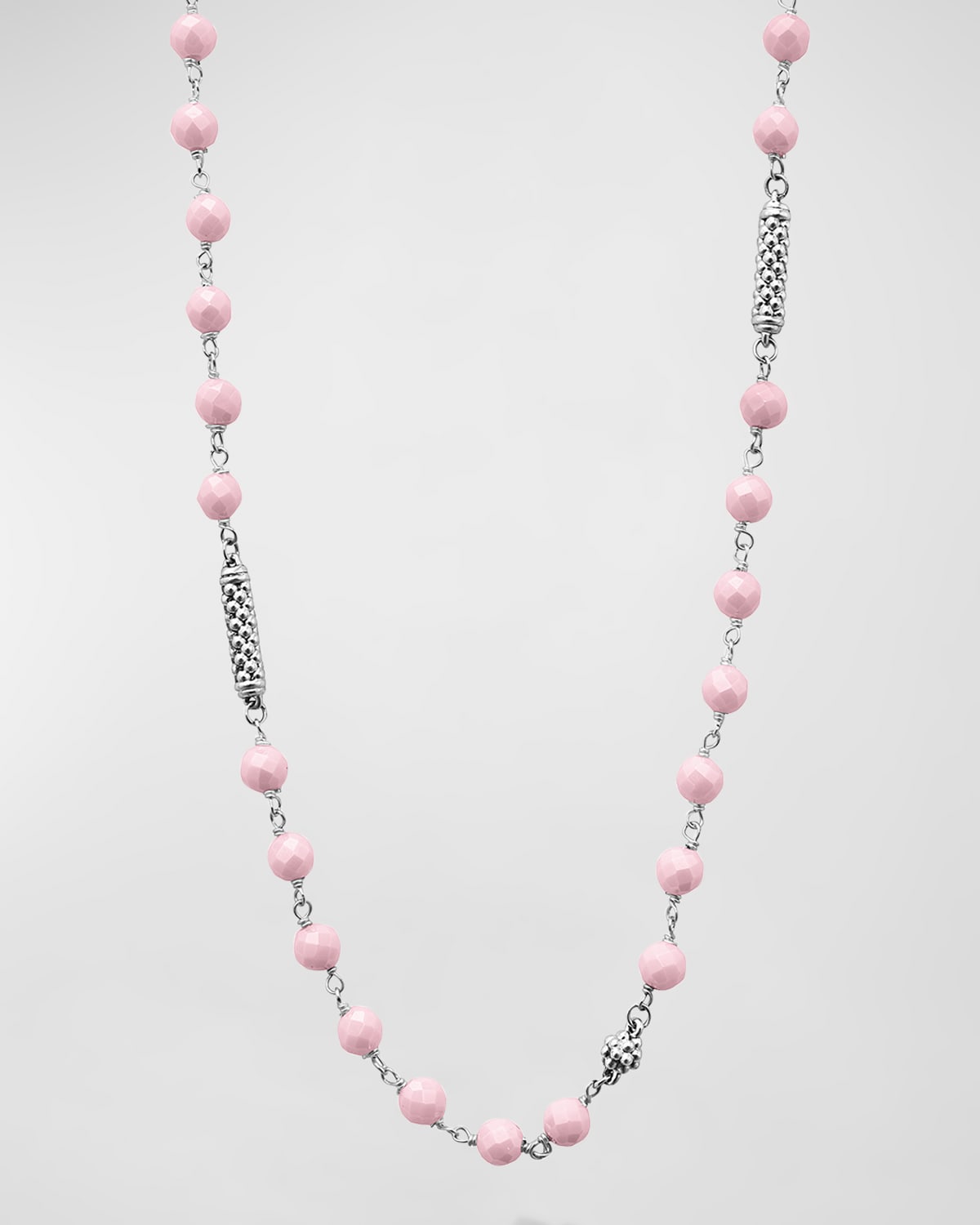 Sterling Silver Caviar Icon Pink Ceramic 4mm Chain Necklace, 16-18"L