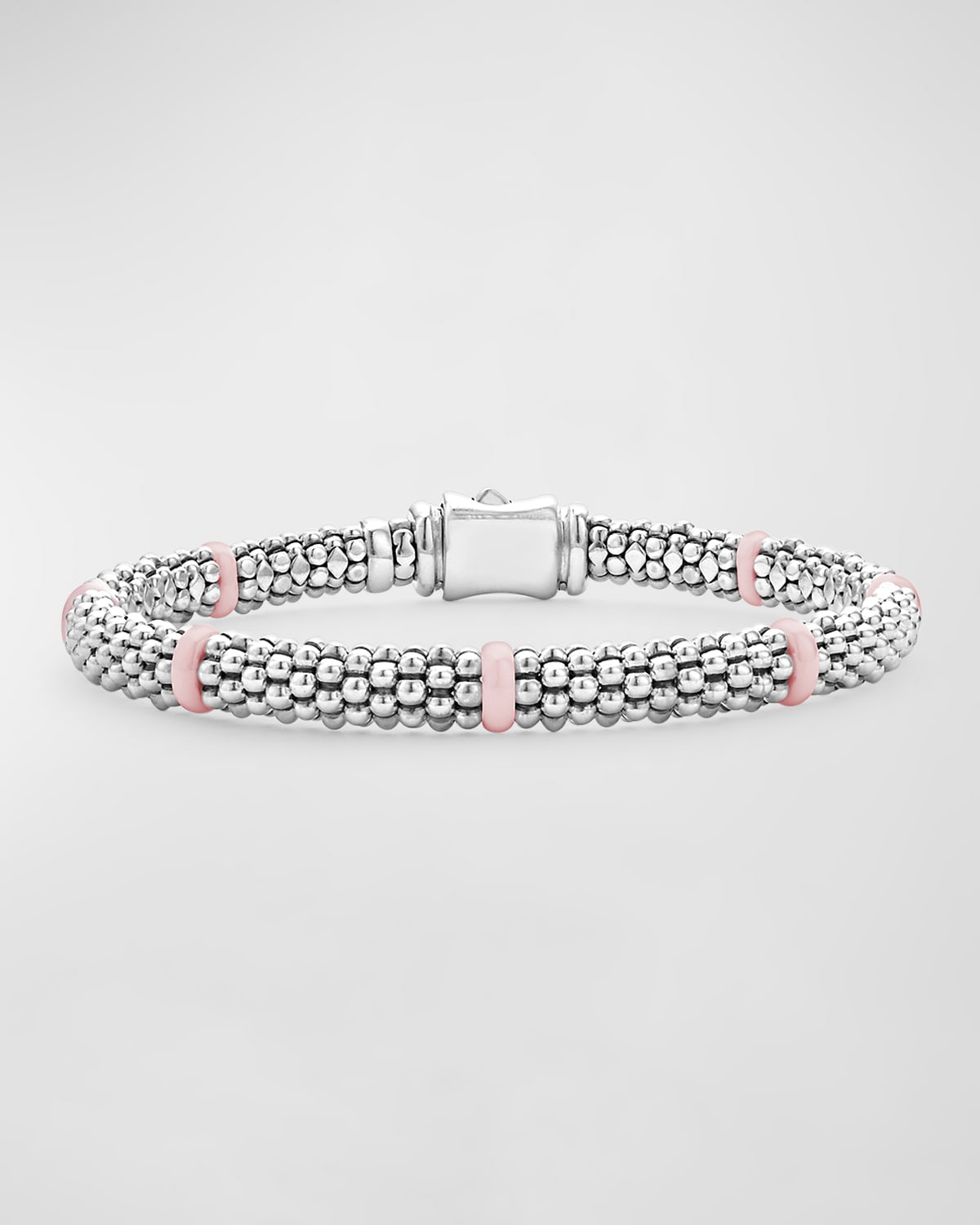 Sterling Silver Signature Caviar Pink Ceramic 6mm Rope Bracelet