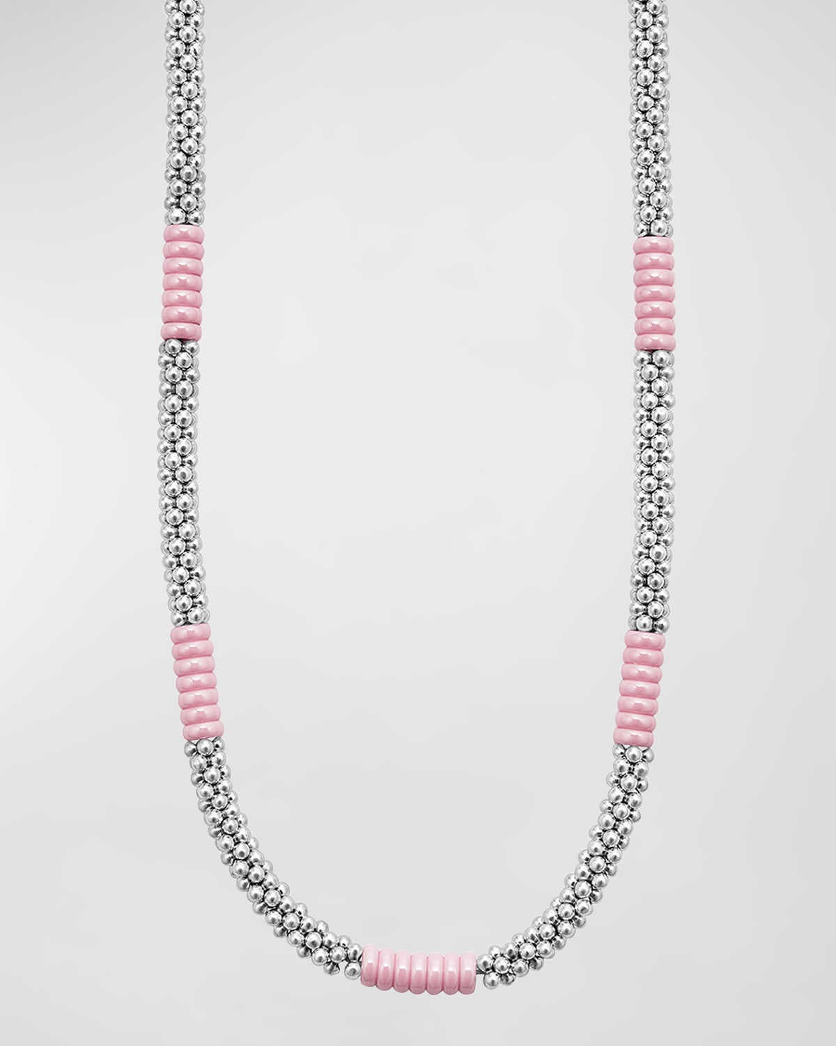 Sterling Silver Pink Caviar 5mm Rope Necklace